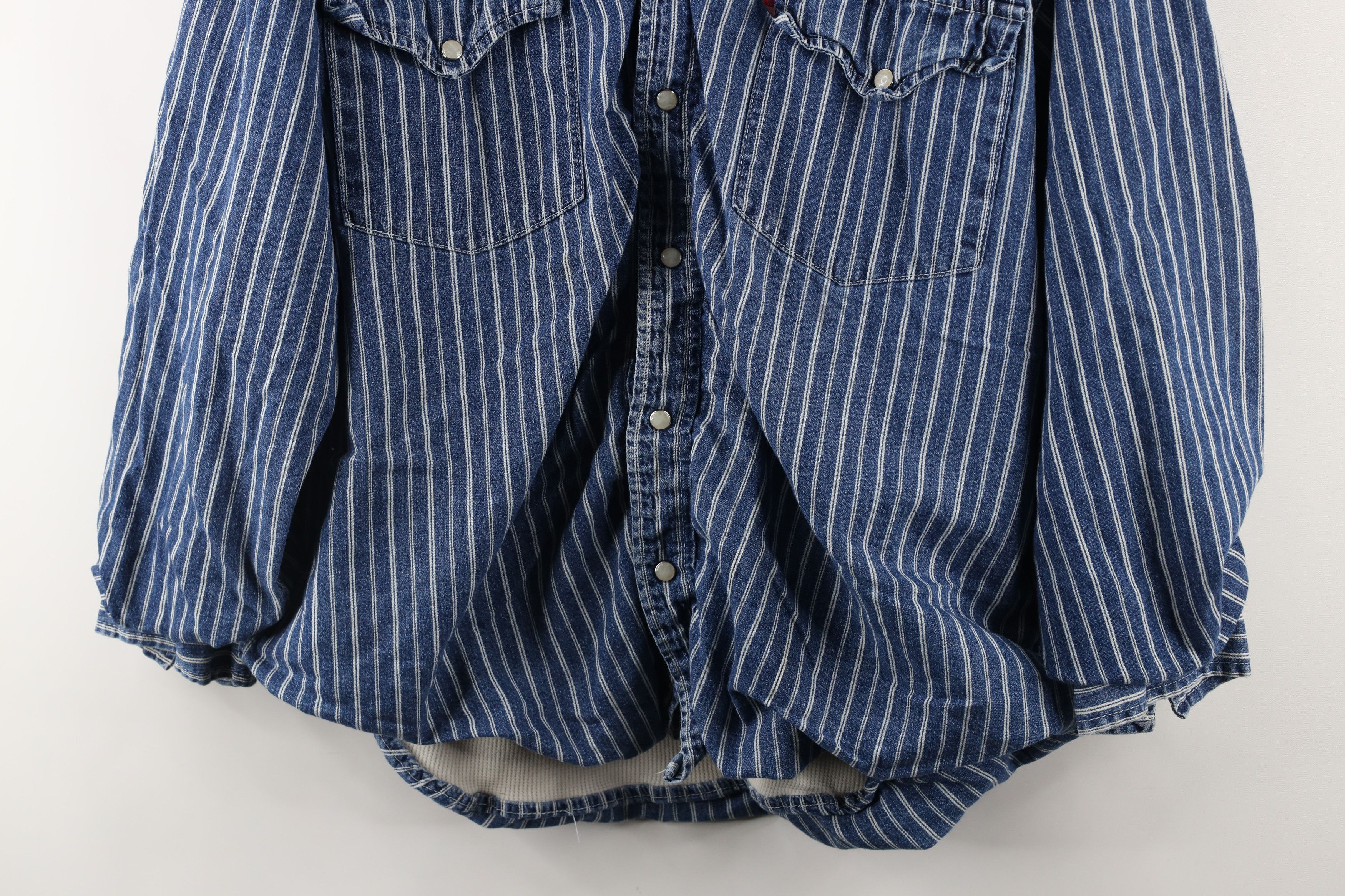 Vintage Vintage Streetwear Striped Denim Thermal Lined Shirt Jacket Size US XL / EU 56 / 4 - 3 Thumbnail