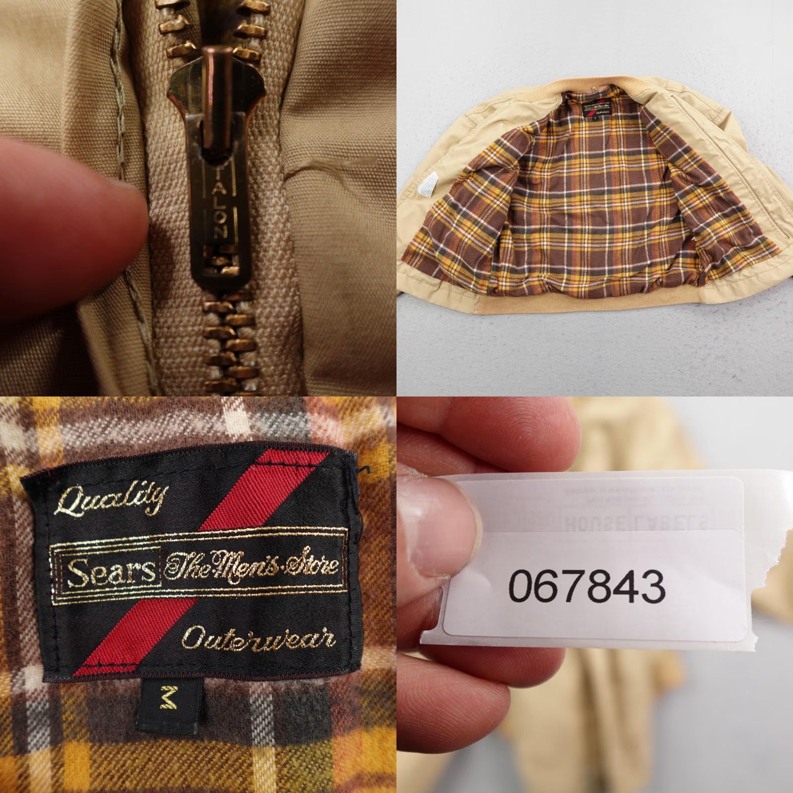 Sears VINTAGE Sears Jacket Mens M Khaki Tan Flannel Lined Bomber Coat Zip Up 80s Size US M / EU 48-50 / 2 - 8 Thumbnail