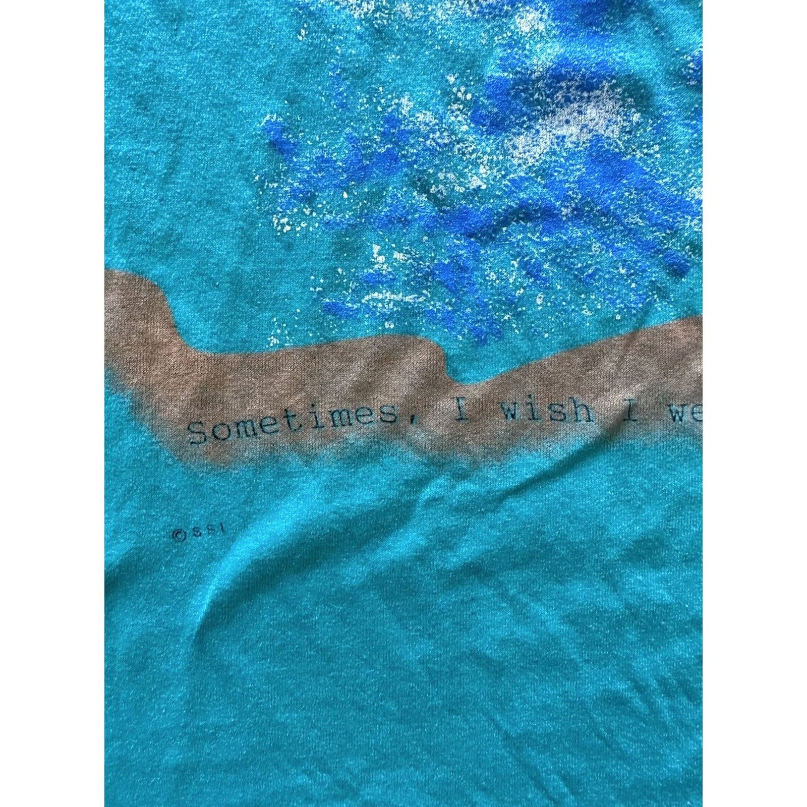 Vintage VINTAGE Top Half Tee Large Blue Summer 80s Single Stitch “I Wish I Were A Wave” Hot Size US L / EU 52-54 / 3 - 3 Thumbnail
