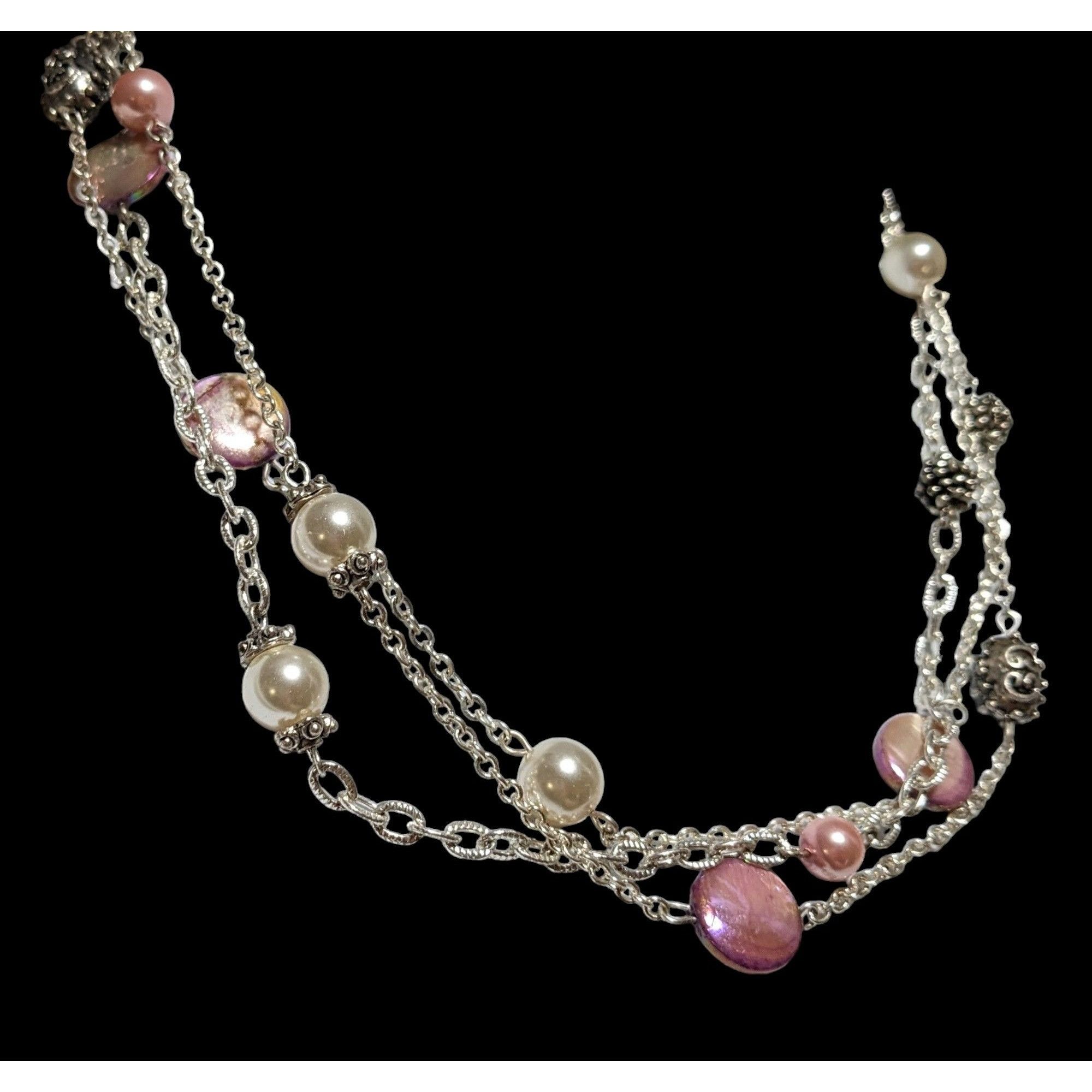 George George Silver Necklace With Pink & White Beads Size ONE SIZE - 6 Thumbnail
