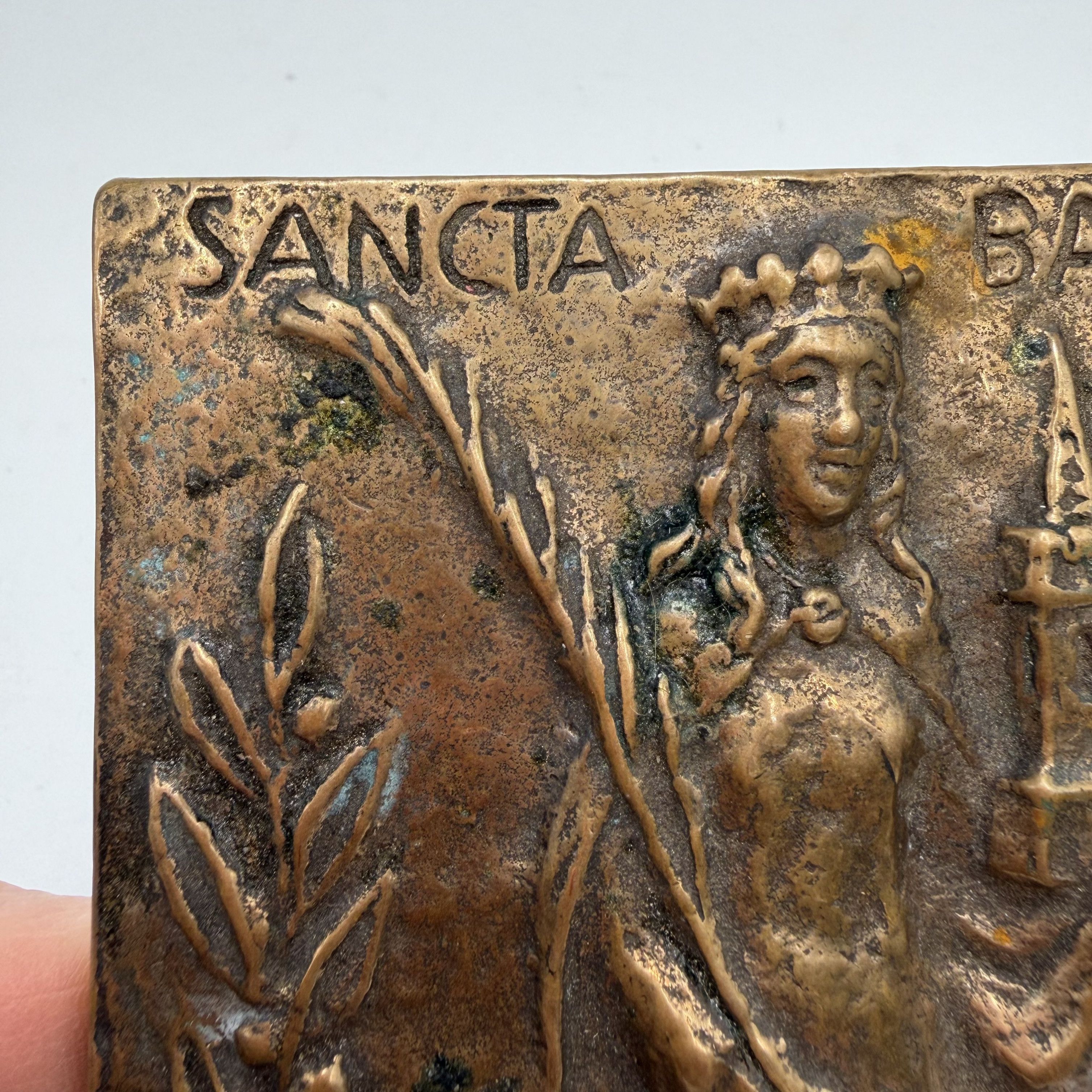 Vintage Vintage Bronze Plaque Sancta Barbara Christian Wall Hang Size ONE SIZE - 3 Thumbnail