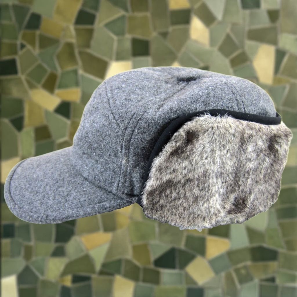 Vintage NWT Siggi Grey Wool Blend Faux Fur Ear Flap Brimmed Baseball Cap Hat Large Size ONE SIZE - 1 Thumbnail