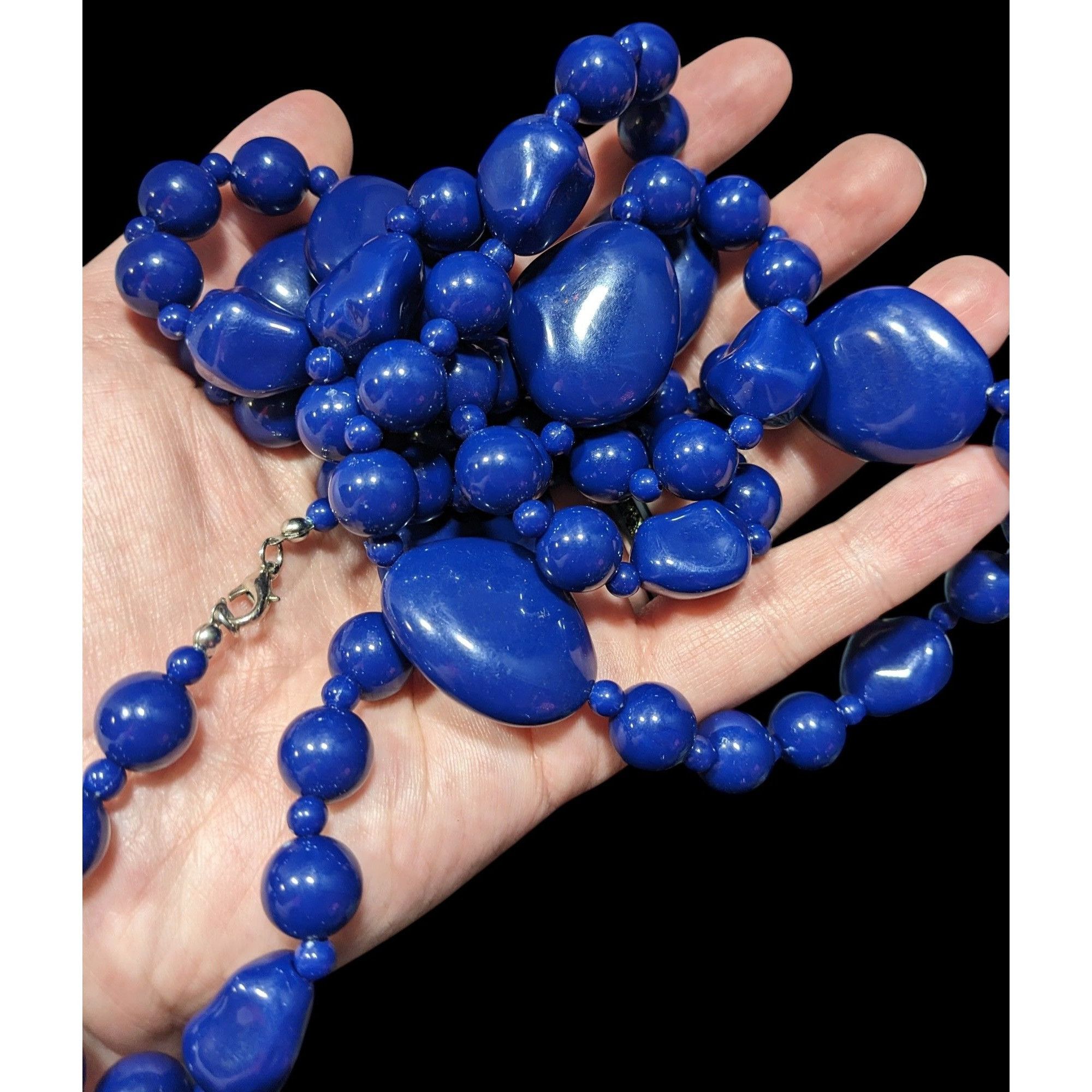 Other Chunky Retro Dark Blue Beaded Opera Necklace Size ONE SIZE - 4 Thumbnail