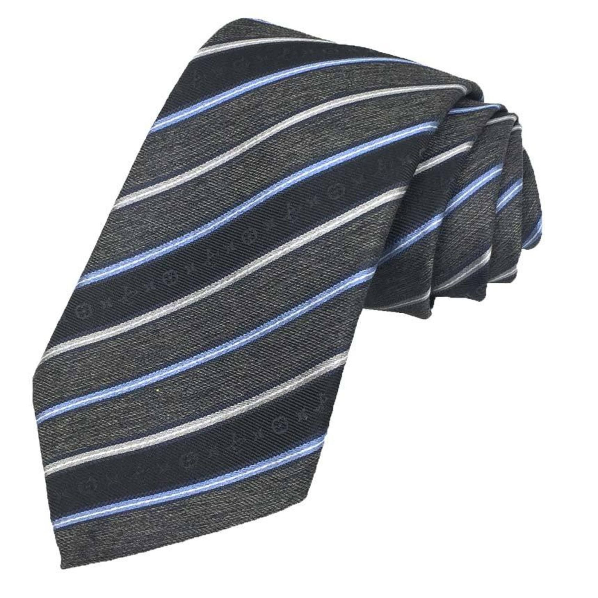 image of Louis Vuitton Tie Cravate Monogram Lines 8Cm M78573 Dark Gray 100% Silk Men's in Blue