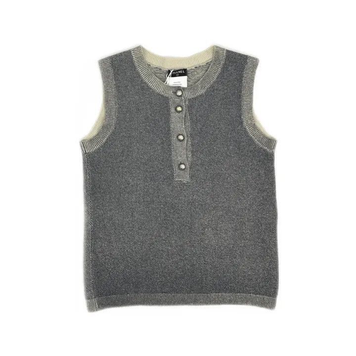Chanel Chanel Sleeveless Knit Top with Buttons Size M / US 6-8 / IT 42-44 - 2 Thumbnail