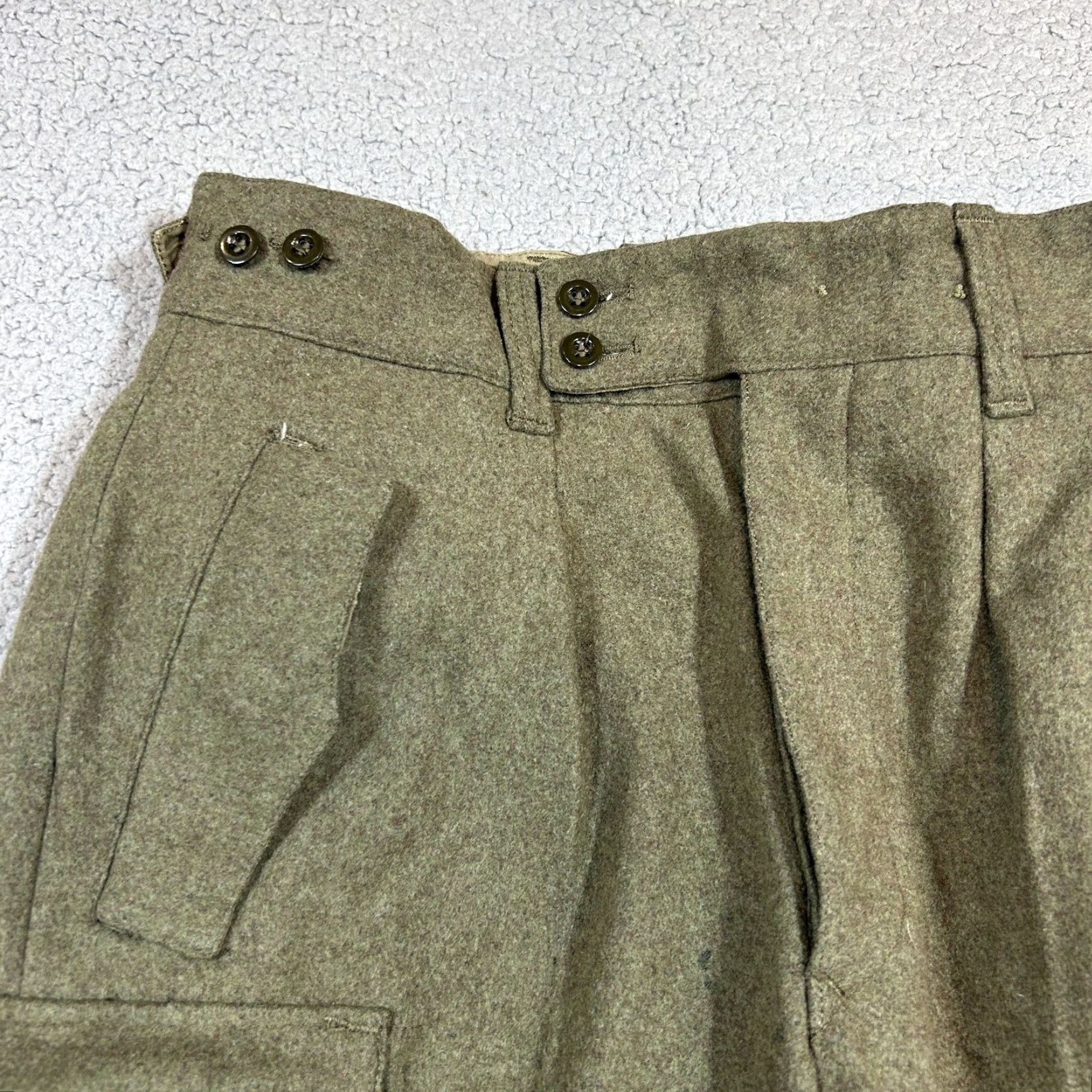 Olive VINTAGE Seyntex Belgian Army M51 Wool Field Cargo Pants Olive Green 31x28 Mens Casual Workwear Military Surplus Retro Size US 31 - 2 Thumbnail