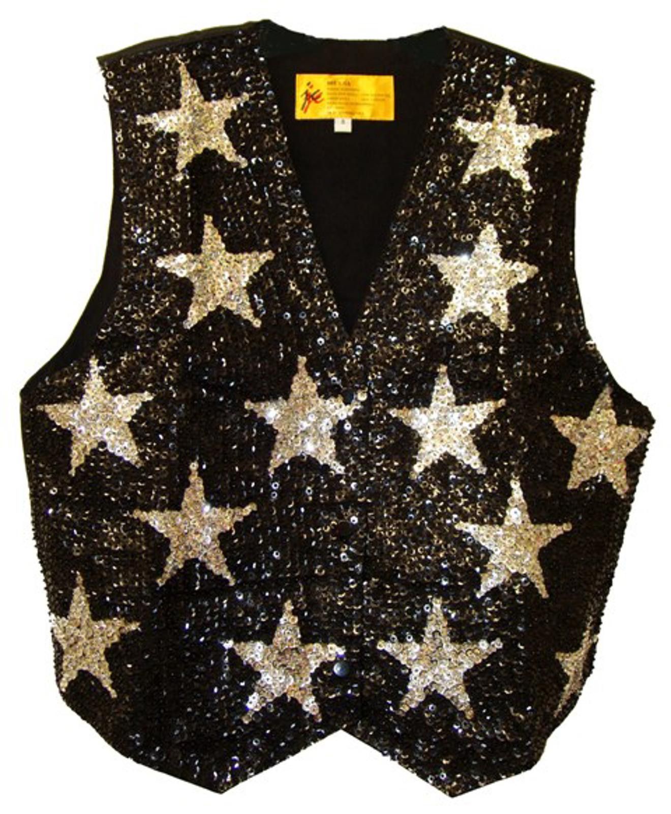 Designer Sequin Vest Black with SILVER STARS XL only Size ONE SIZE - 1 Preview