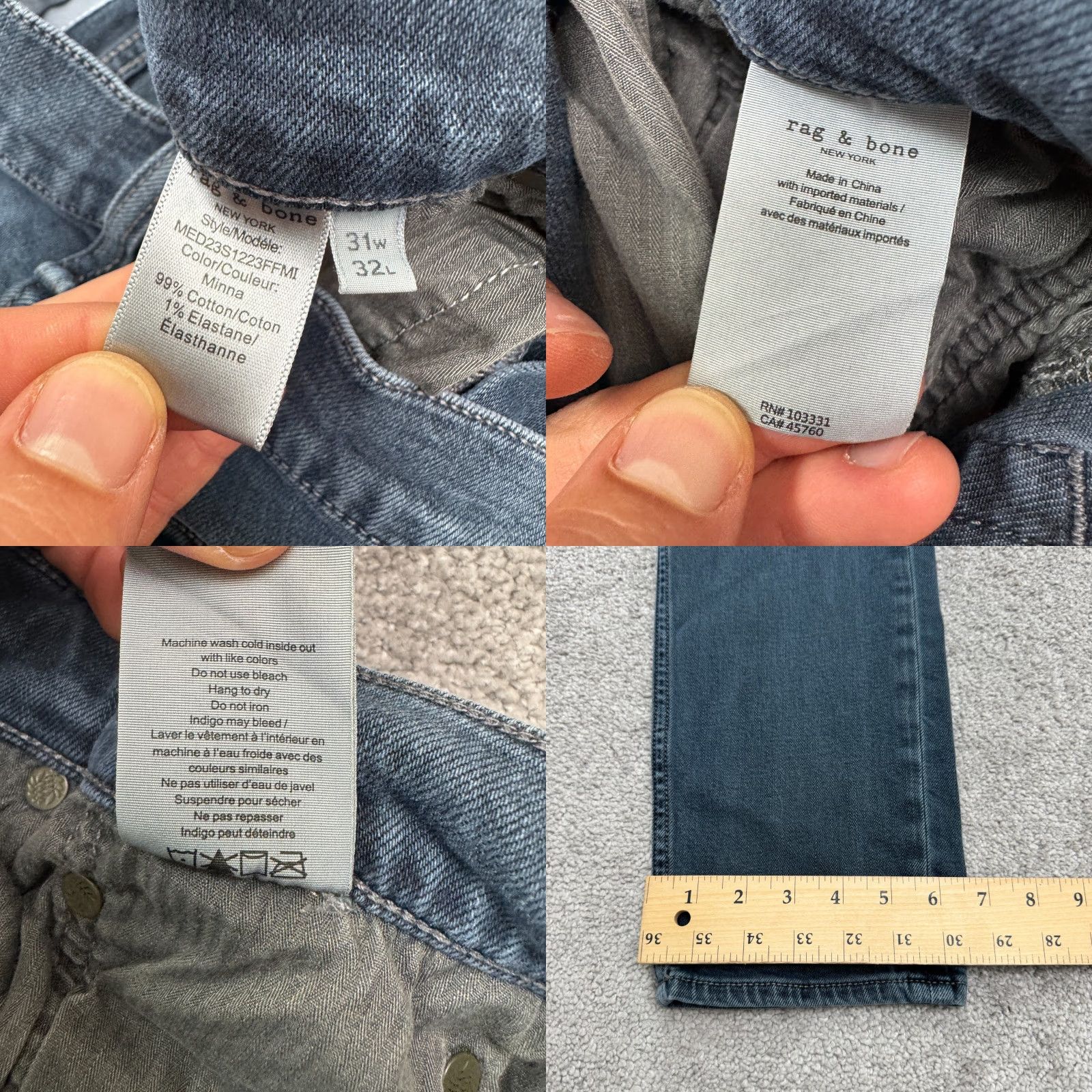 Rag & Bone RAG & BONE Fit 2 Denim Jeans Mens 31x32 Slim Straight Mid Rise Blue 5-Pocket Designer Classic Mens Size US 31 - 8 Thumbnail