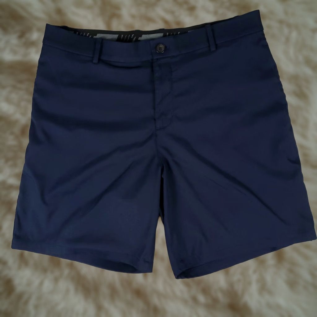 Nike Nike Shorts Mens Large Navy Blue Swoosh Golf Dri Fit Chino Flat Front Casual Performance Pockets Size US 33 - 1 Thumbnail