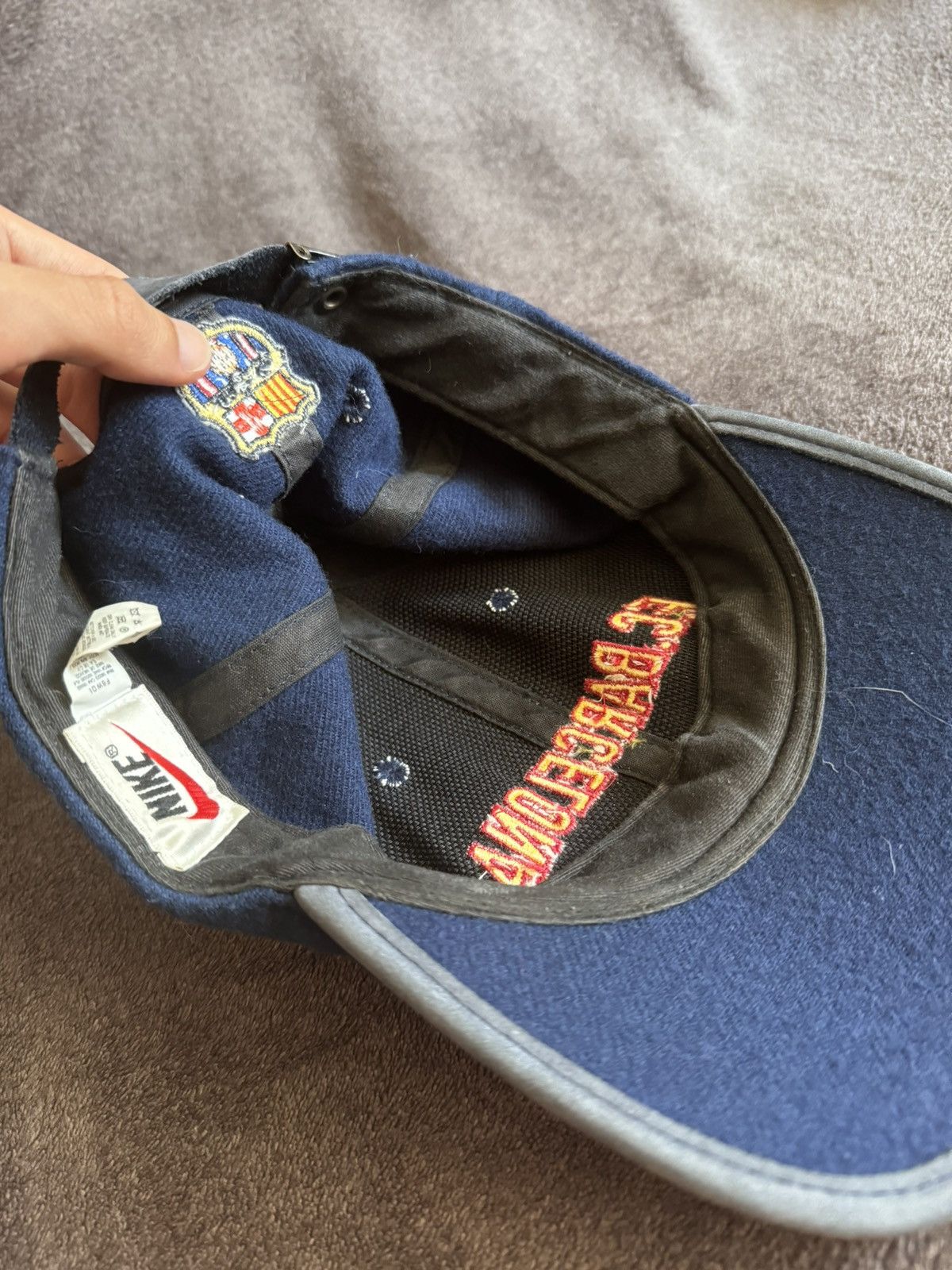 Nike × Vintage Vintage 90s Nike Hat FC Barcelona Wool Swoosh Size ONE SIZE - 7 Thumbnail
