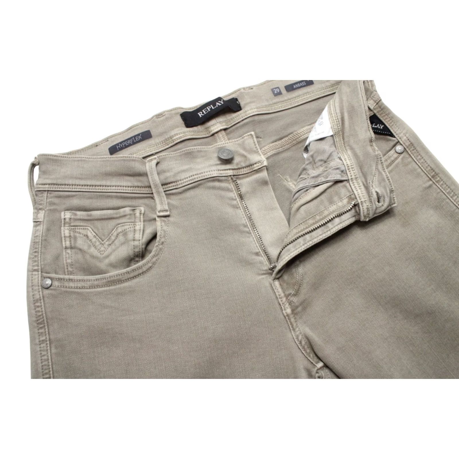 Replay Replay Anbass HyperFlex Jeans Men's W29/L32 Stretchy Zip Fly Fade Effect Beige Size US 29 - 4 Thumbnail