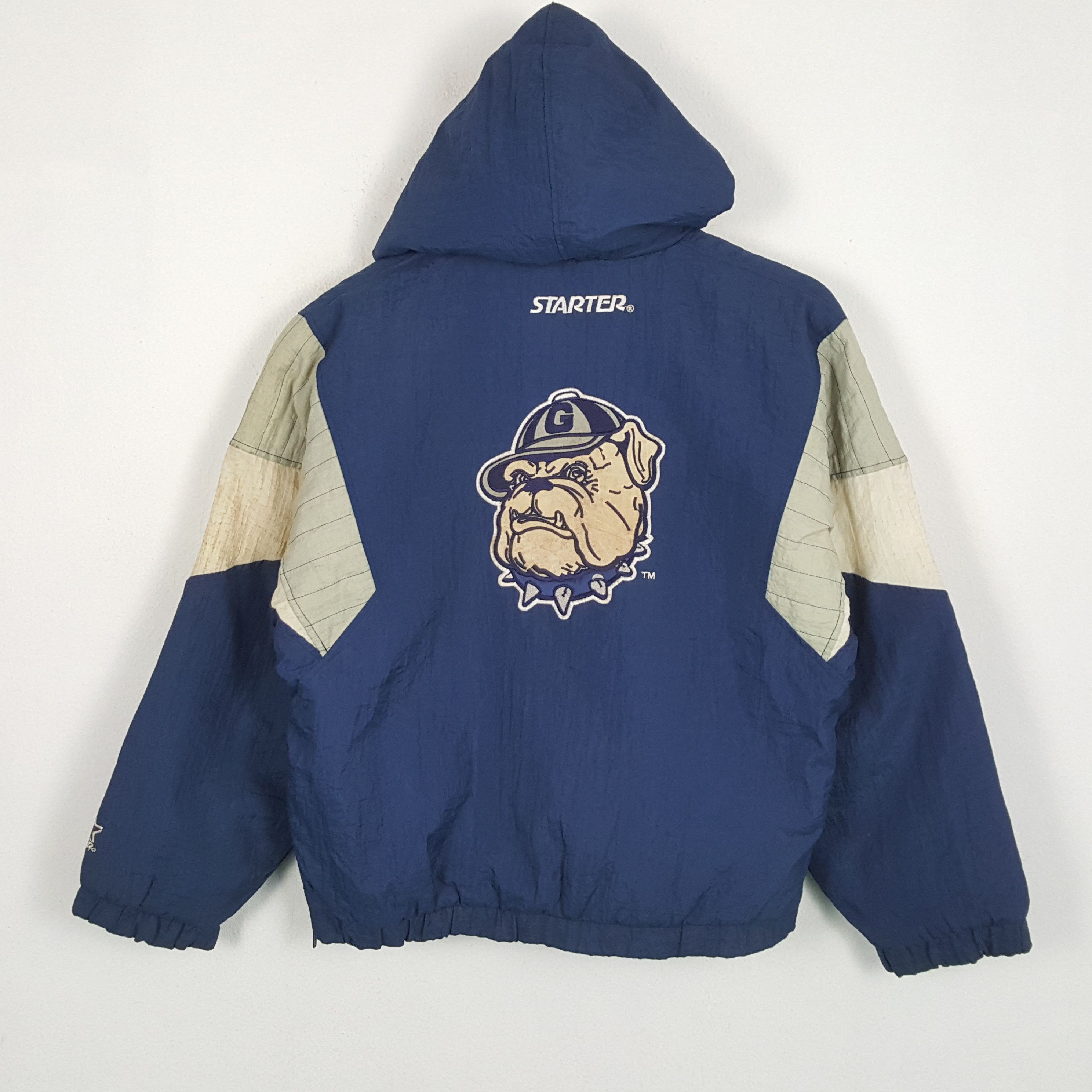 image of Legends Starter x Vintage Starter Georgetown Hoyas Nfl Style Half Zipper Jacket in Blue (Size Large