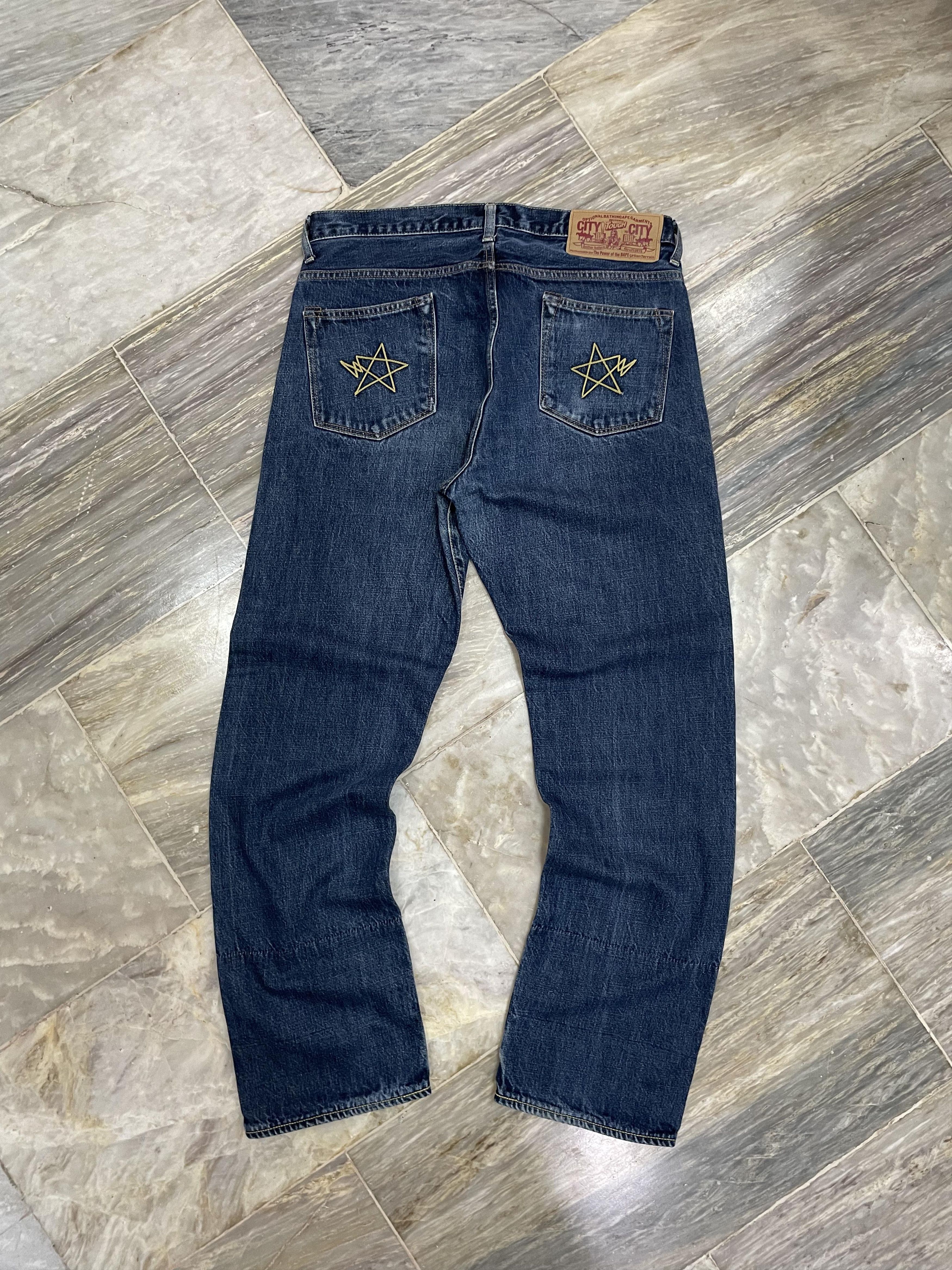 Bape Bapesta Embroidery - Monogram Fold Denim Pants Size US 35 - 1 Thumbnail