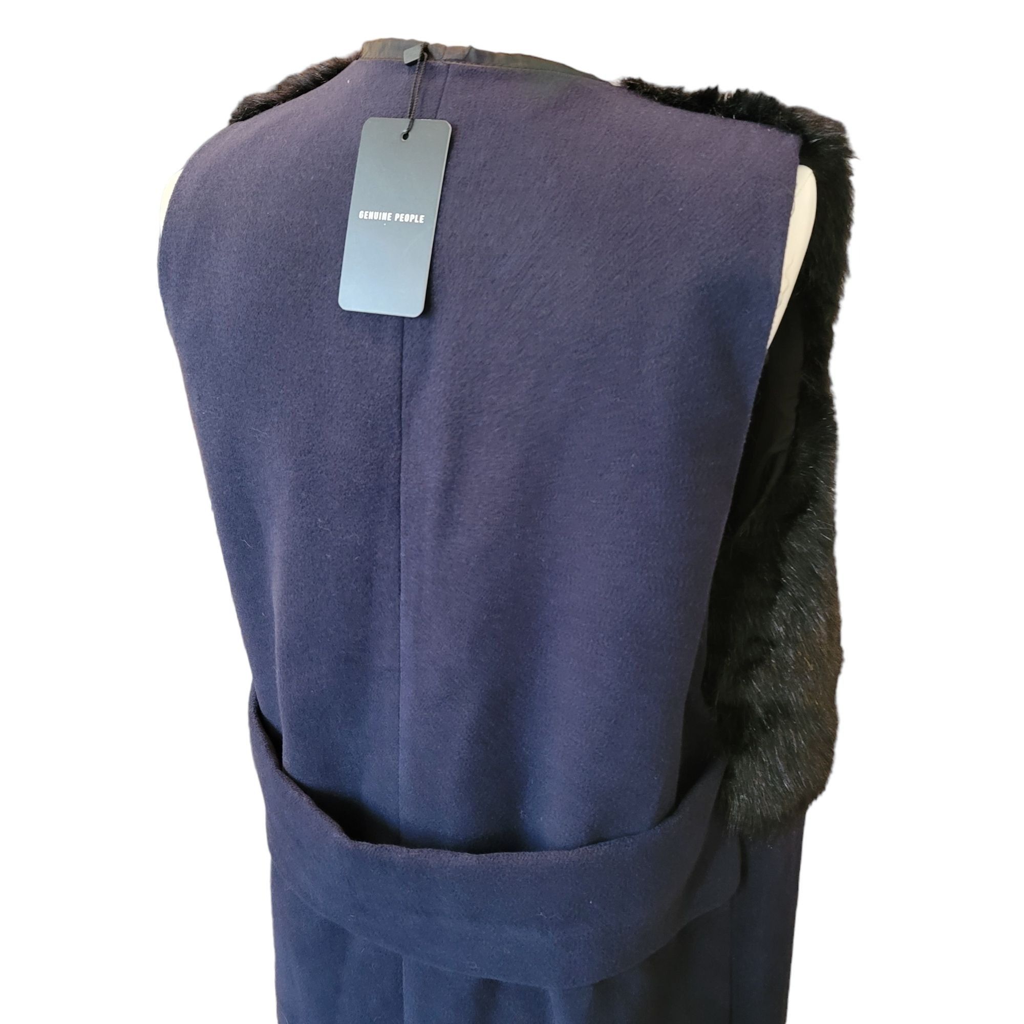 Other Blue Jacket Vest with Black Faux Fur 44" Sleeveless Festival Size S / US 4 / IT 40 - 6 Thumbnail