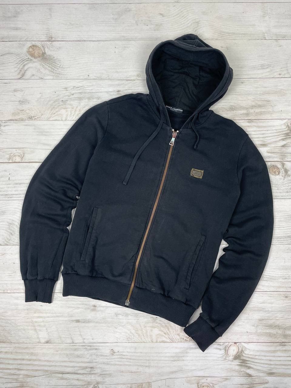image of Dolce Gabbana Hoodie Full Zip Metal Logo Avant Garde in Black, Men's (Size Large)