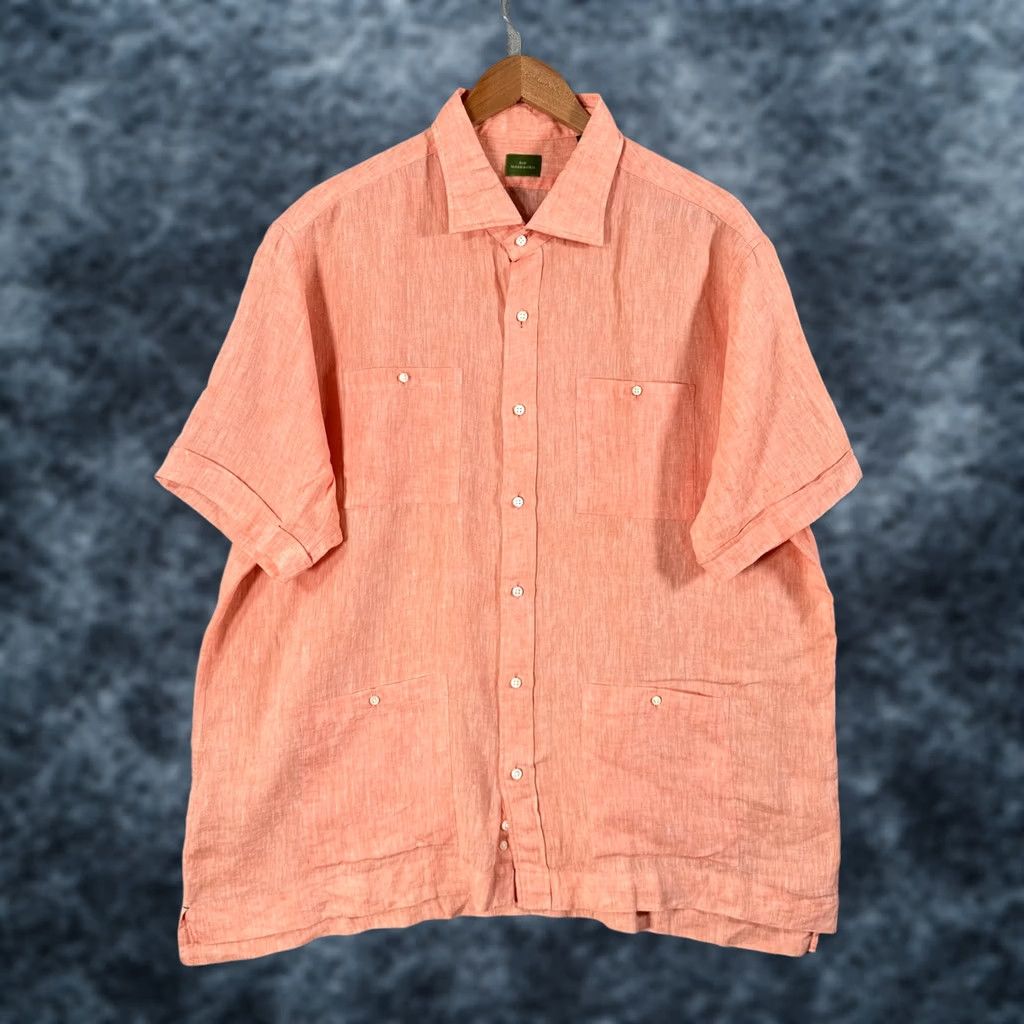 Sid Mashburn Sid Mashburn Linen Shirt Mens XL Cuban Guayabera Short Sleeve Four Pocket Size US XL / EU 56 / 4 - 1 Thumbnail
