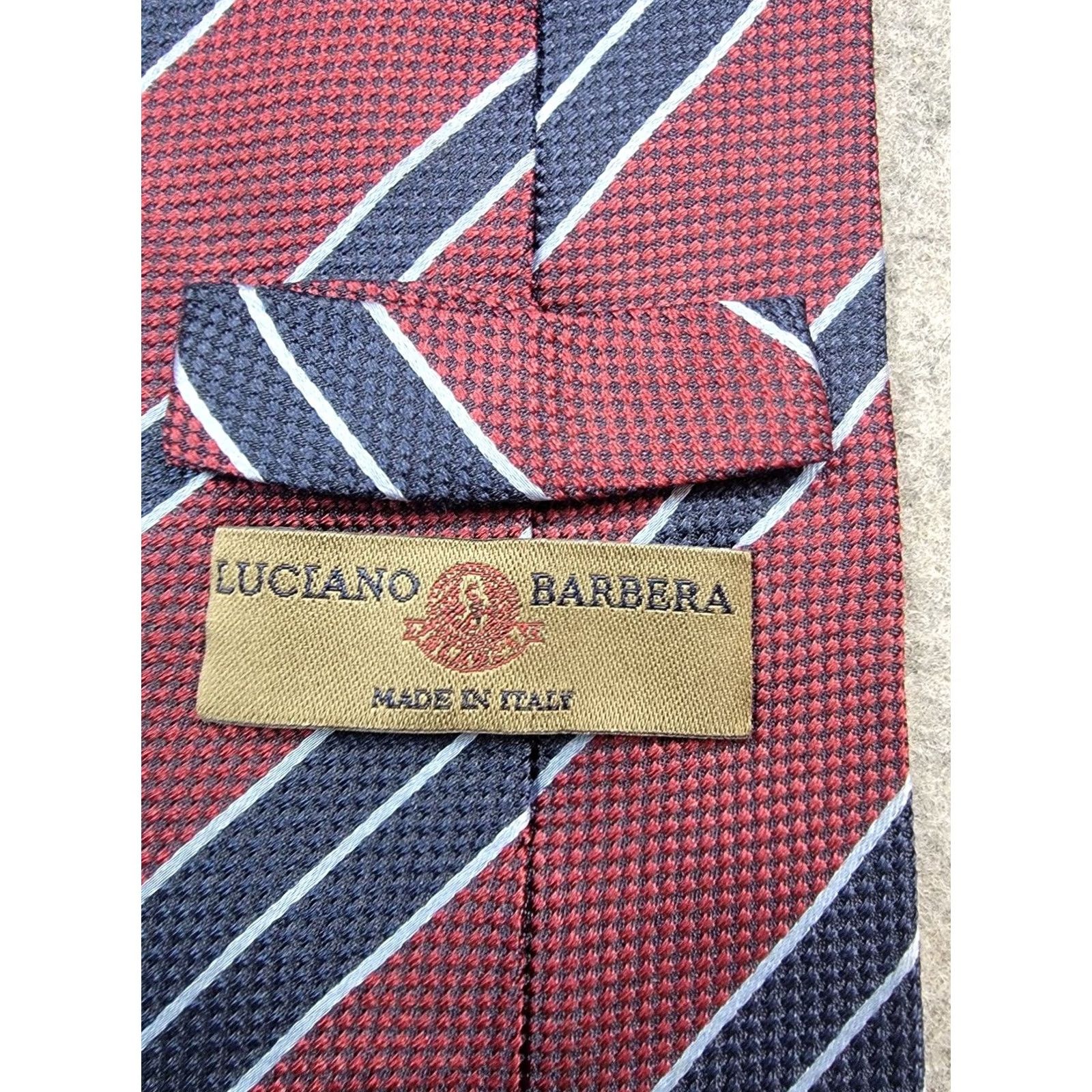 Vintage Luciano Barbera Tie Red Blue Stripe 100% Silk Made in Italy Classic Length 57"-60" Men Tie Size ONE SIZE - 3 Thumbnail