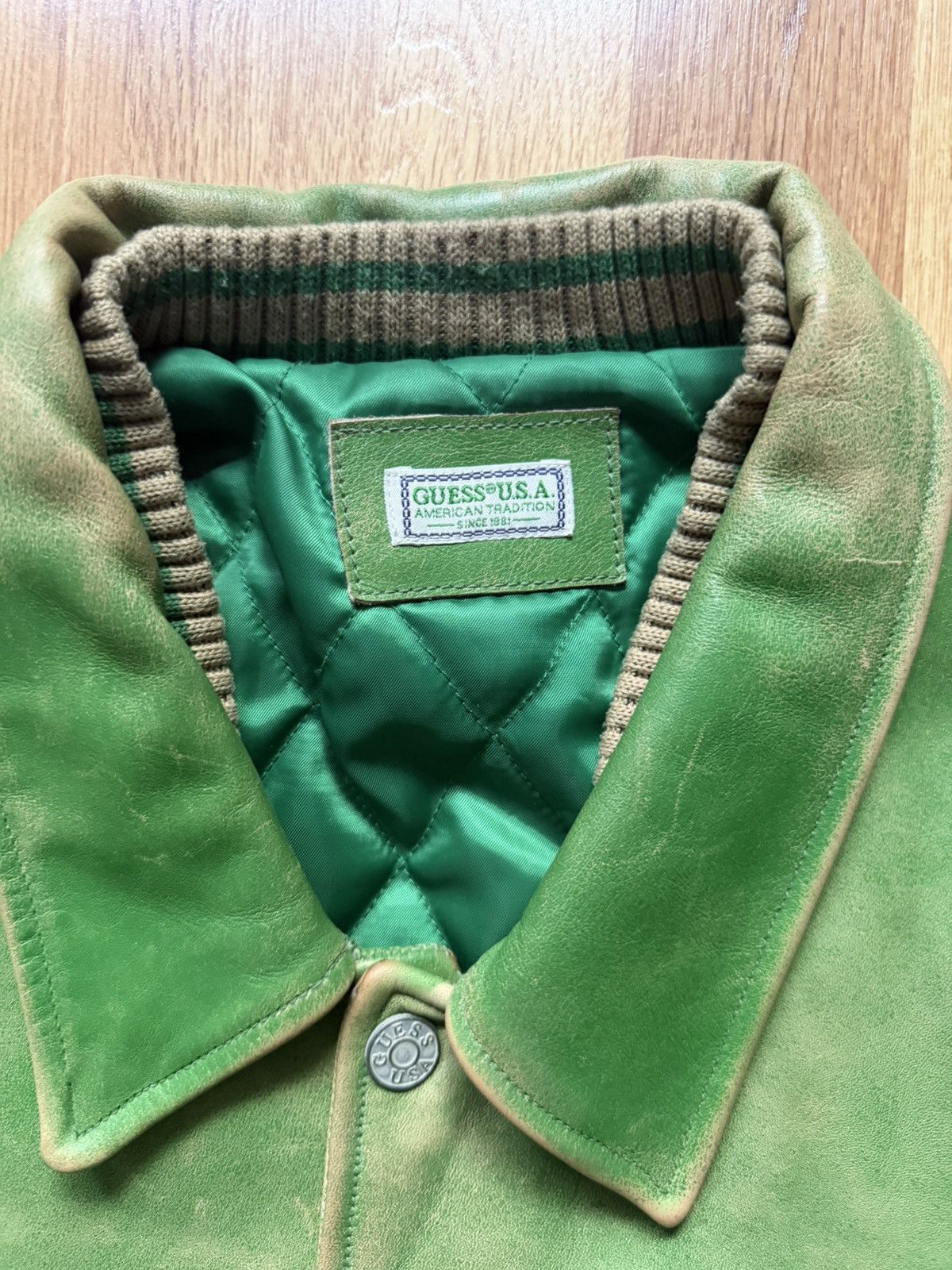 Guess guess usa leather jacket green distressed Size US L / EU 52-54 / 3 - 4 Thumbnail
