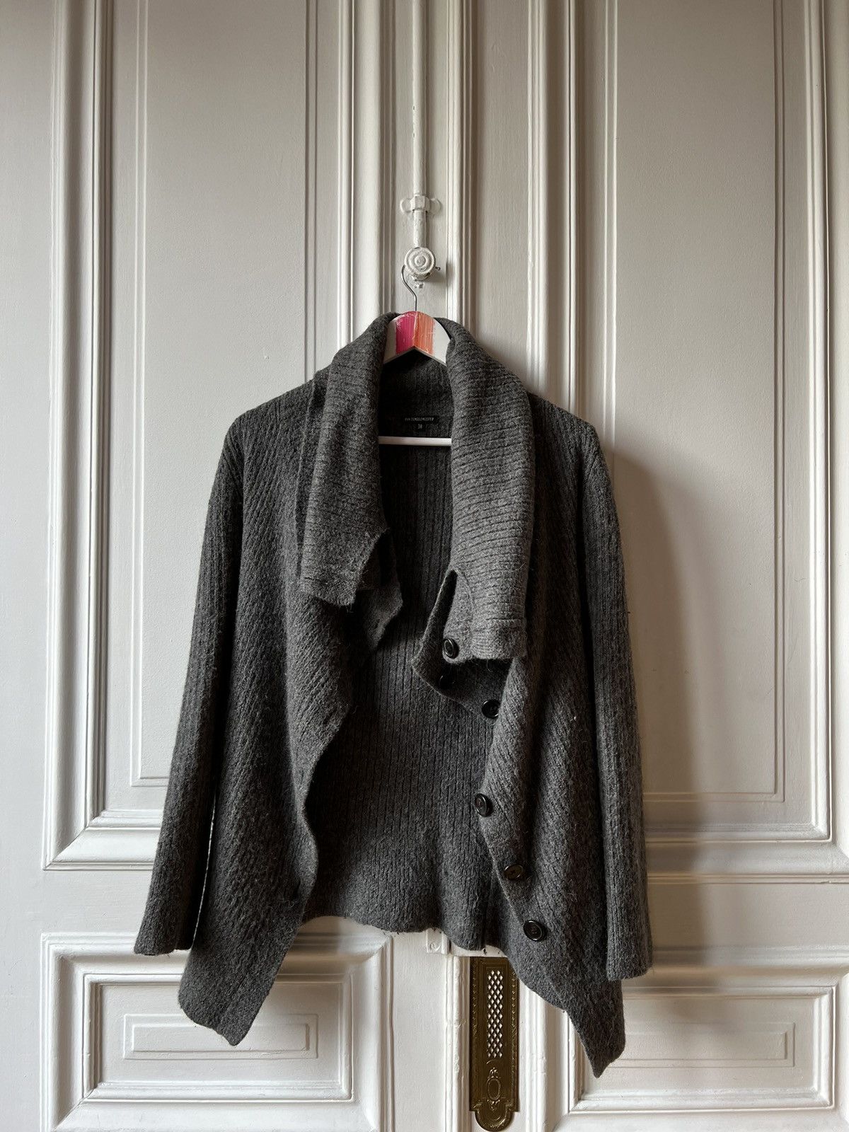 image of Ann Demeulemeester Grey Abstract Cardigan, Men's (Size Medium)