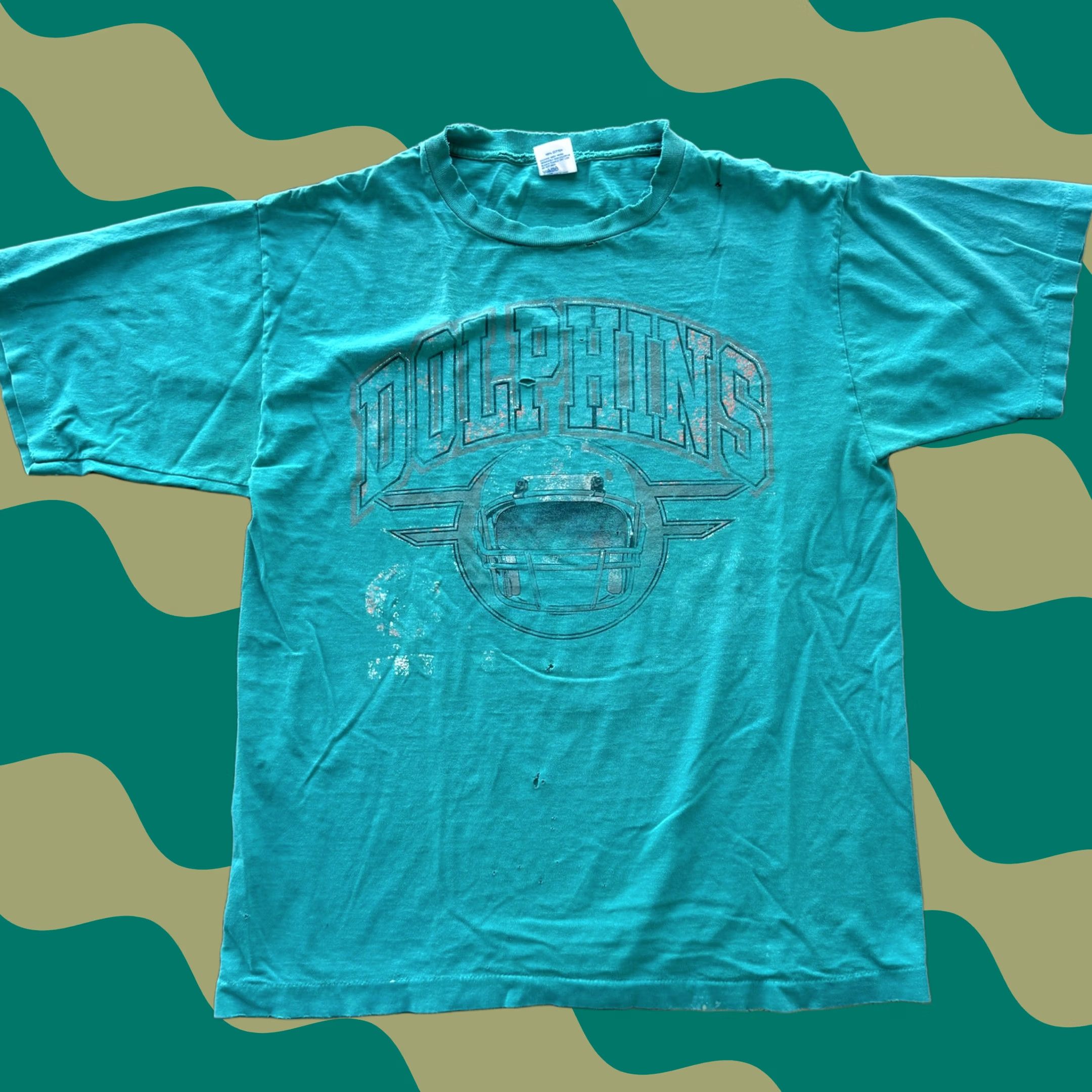 NFL VINTAGE Y2K 90'S MIAMI DOLPHINS SINGLE STITCH LOGO SEVEN TEAL NFL GRAPHIC TEE XL Men Green Graphic Tee XL Mens Size US XL / EU 56 / 4 - 1 Thumbnail