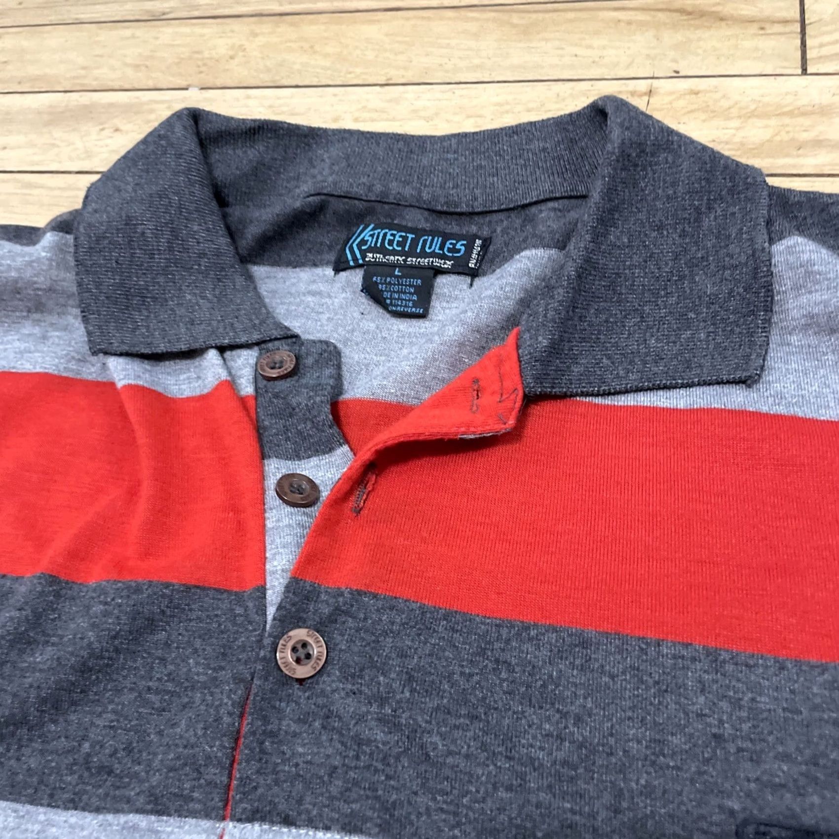 Vintage STREET RULES Polo Shirt Men L Red Gray Striped Classic Preppy Y2k Lion Crest L Size US L / EU 52-54 / 3 - 5 Thumbnail