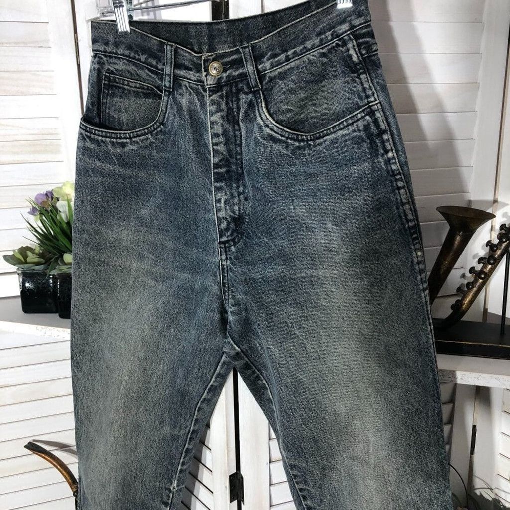 Vintage Y2K cotton jeans high waist wide legs acid wash dark blue 10 Size 32" / US 10 / IT 46 - 3 Thumbnail