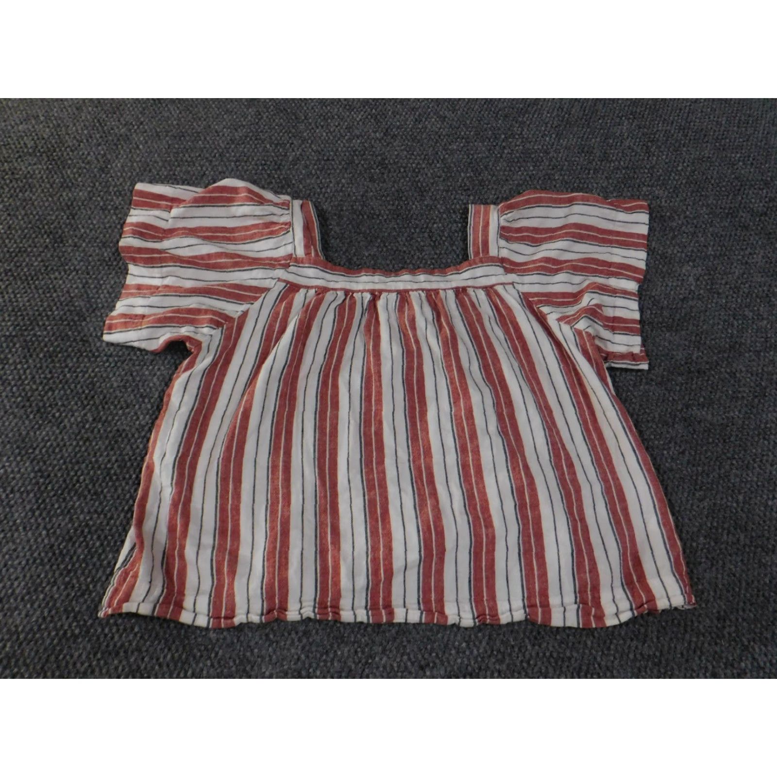 Loft LOFT Blouse Womens Large Red White Striped Puff Sleeve Linen Blend Top Size L / US 10 / IT 46 - 7 Thumbnail