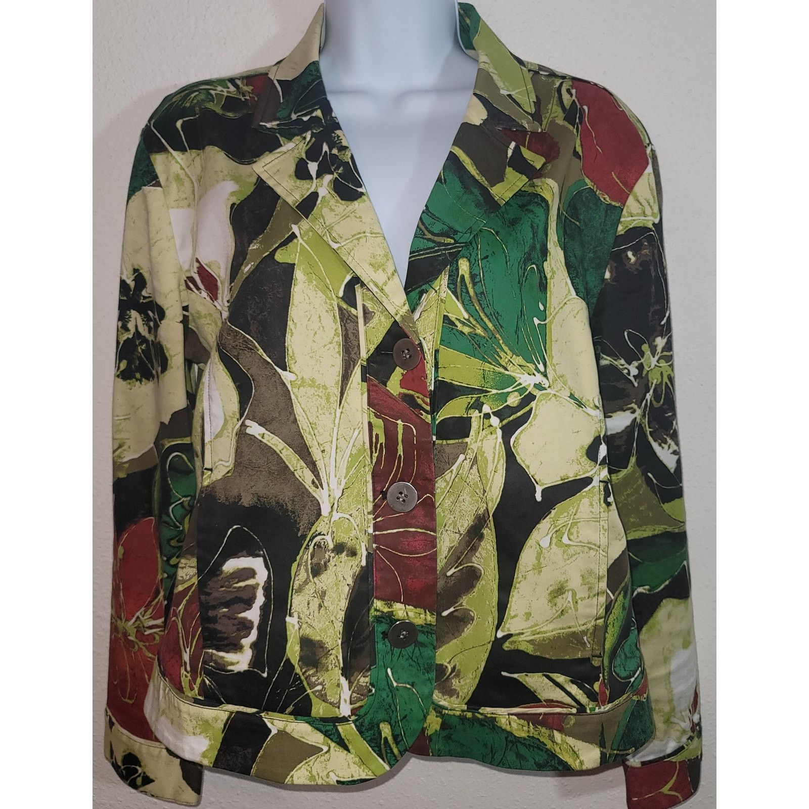 Chicos Chico's Green Brown Button Bold Floral Women Blazer 1 M Size M / US 6-8 / IT 42-44 - 1 Thumbnail