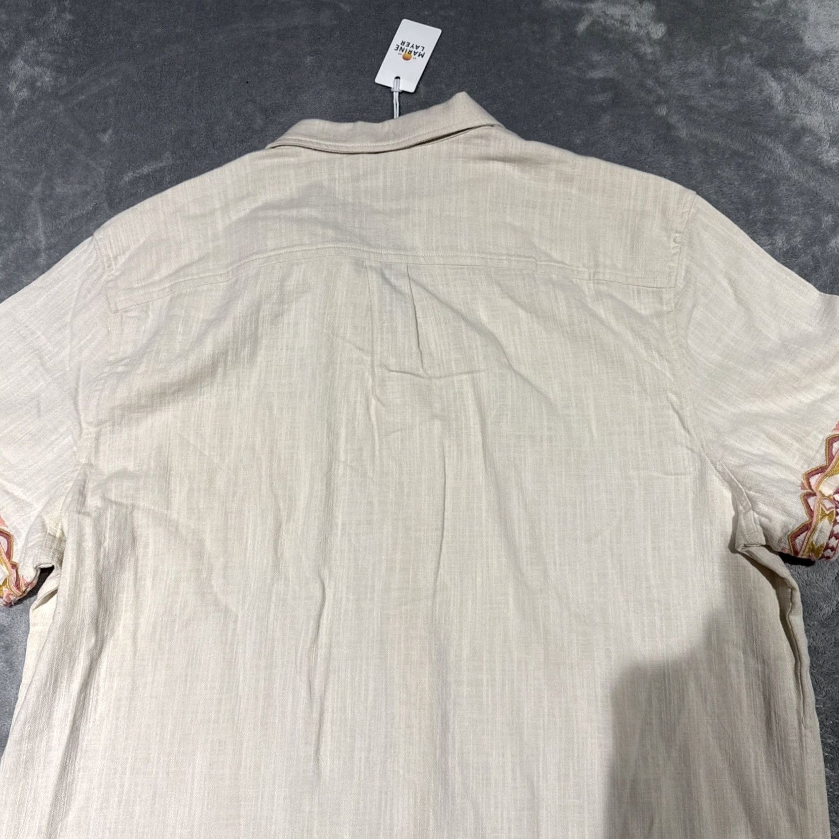 Marine Layer Marine Layer Resort Shirt Mens XL Natural/Coral Embroidered Palm Tree NWT Size US XL / EU 56 / 4 - 7 Thumbnail