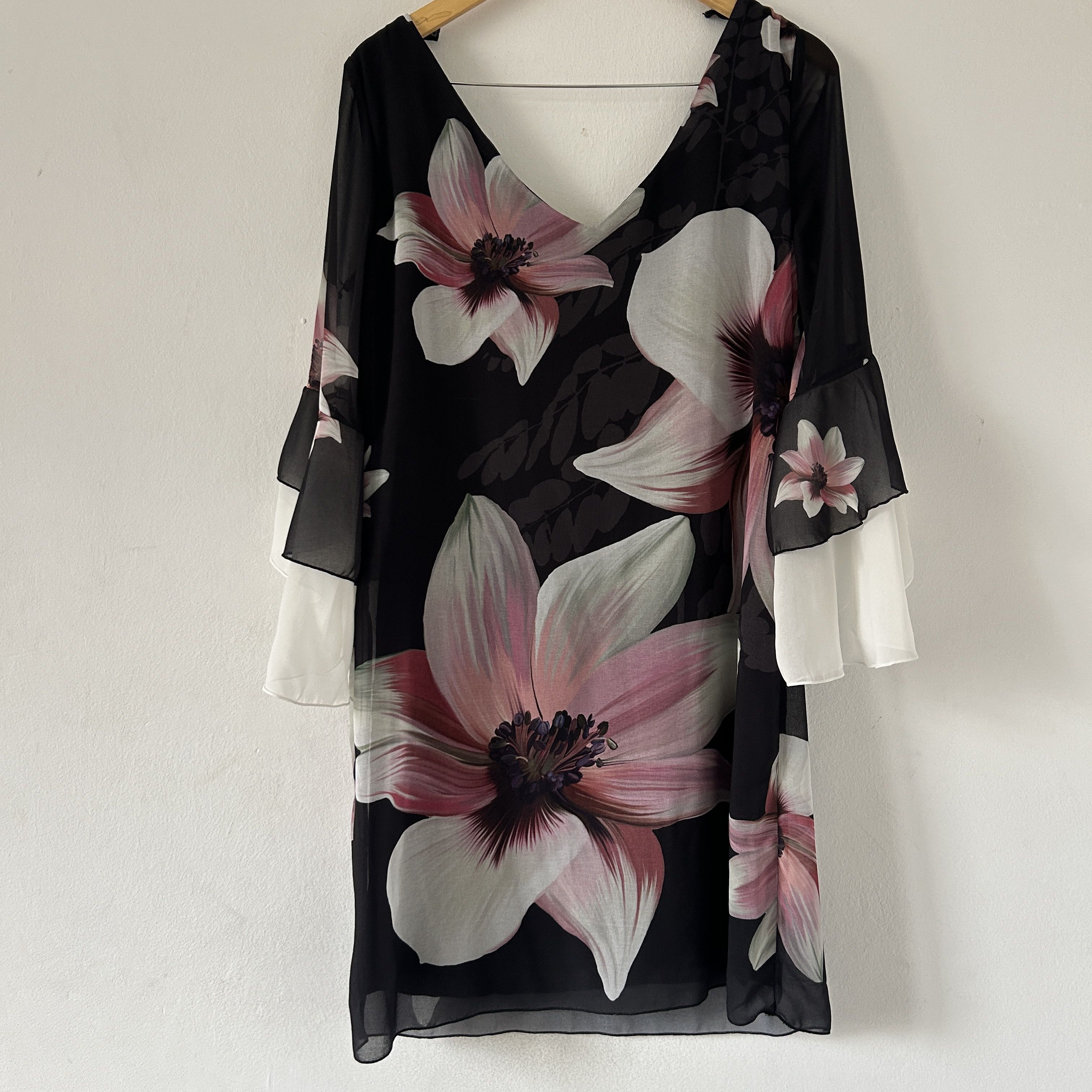 Vintage Vintage y2k ruffle sleeves black floral dress Size M / US 6-8 / IT 42-44 - 9 Thumbnail
