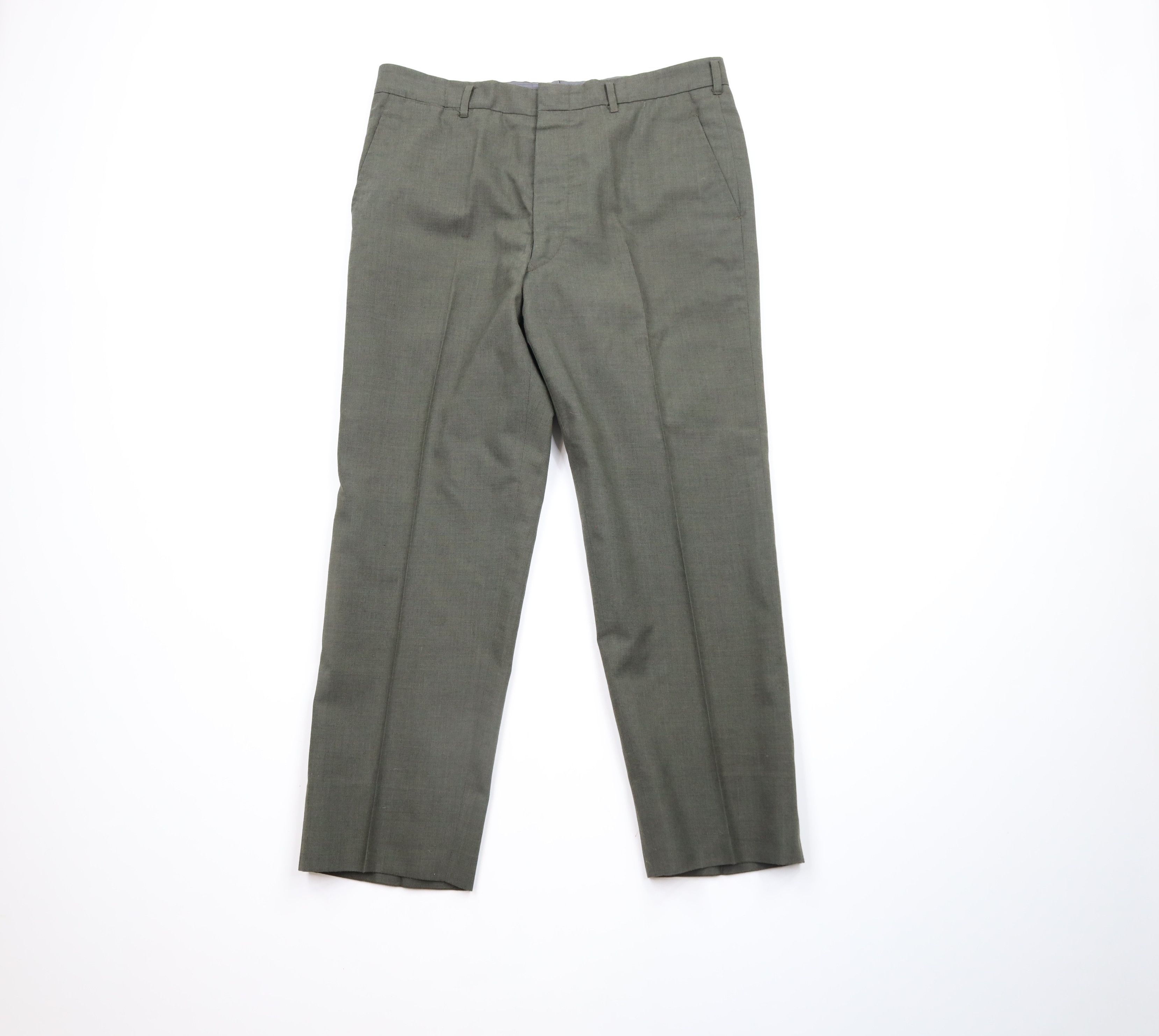 Vintage Vintage 70s Streetwear Flat Front Trousers Chino Pants Green Size US 34 / EU 50 - 1 Thumbnail