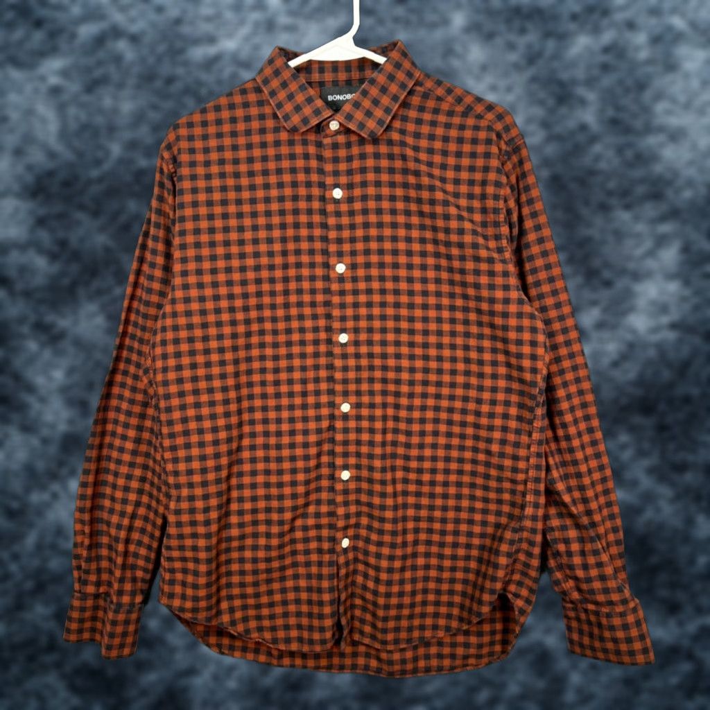 Bonobos Bonobos Mens Button-Up Shirt Gingham Slim Fit Orange Size M Ethnic? (No N/A) Size US M / EU 48-50 / 2 - 1 Thumbnail