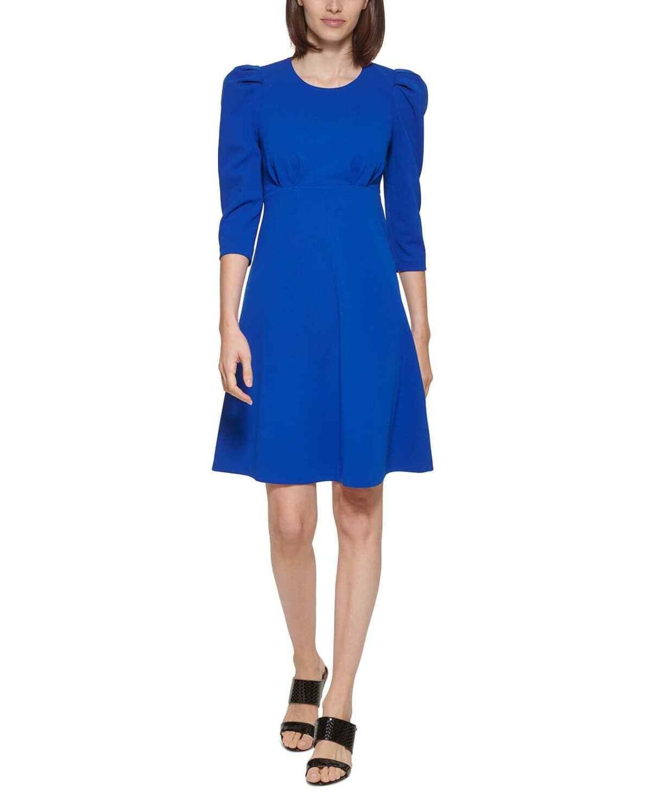 Calvin Klein Calvin Klein Women's Petite Blue Puff-Shoulder A-Line Dress Size XS / US 0-2 / IT 36-38 - 1 Thumbnail