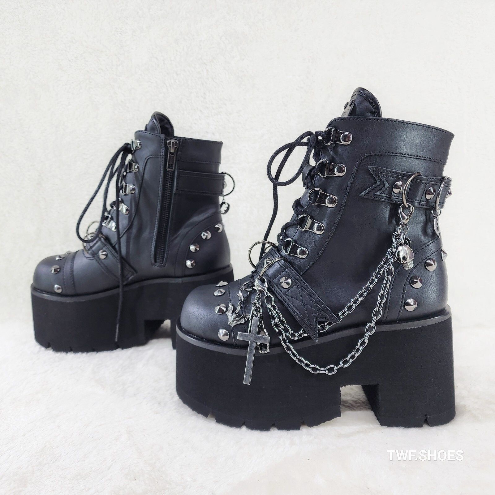 Other DEMONIA Ashes 3.5" Platform Goth Punk Boots Chain Charms 52 Size US 6 / IT 36 - 1 Thumbnail