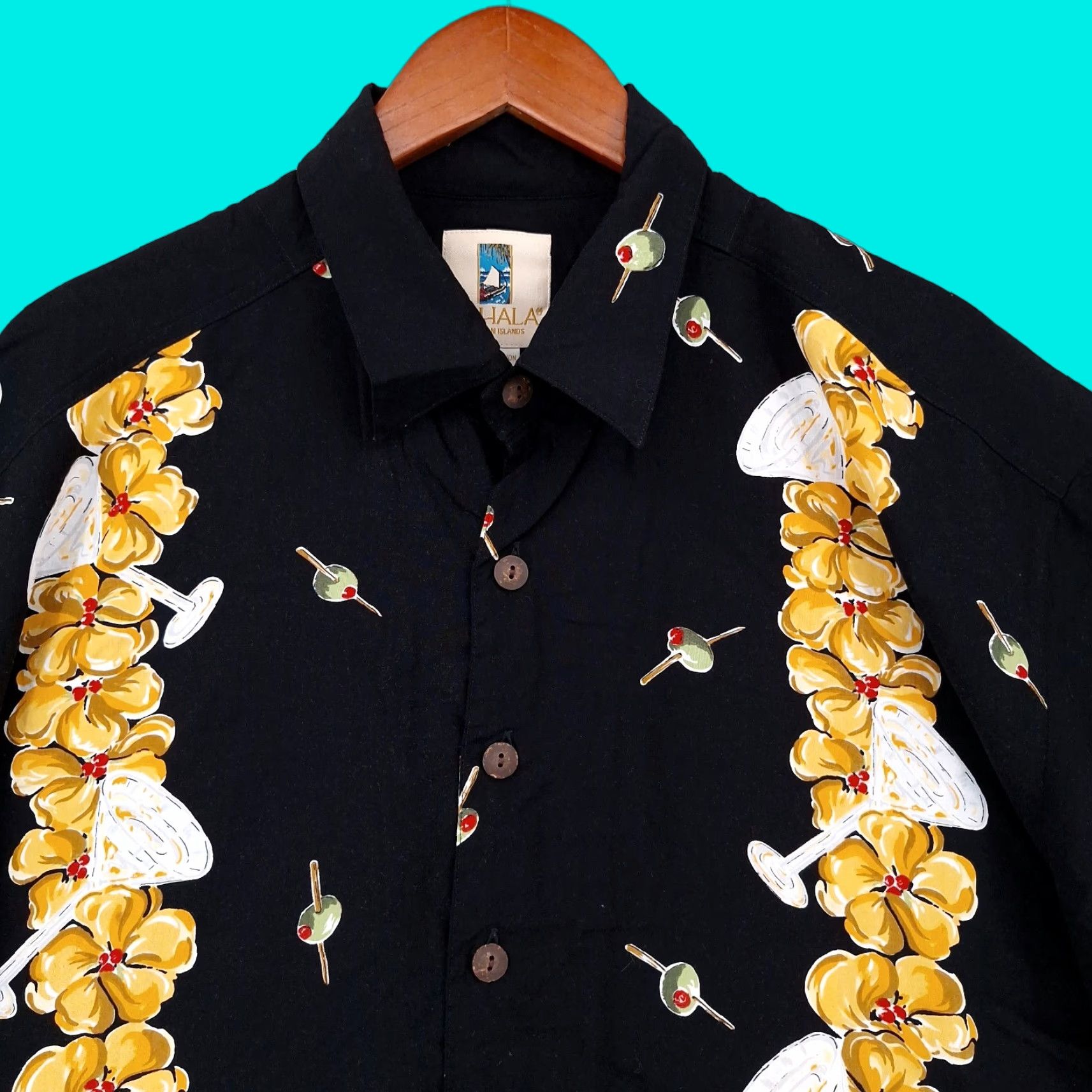 Olive Kahala Hawaiian Shirt Mens XL Black Martini Olives Button Short Sleeve Aloha Size US XL / EU 56 / 4 - 1 Thumbnail