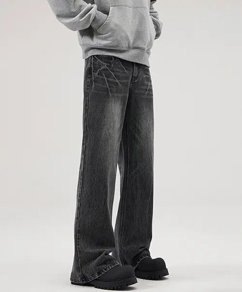 Lightning Pattern Black Vintage Loose Bootcut Jeans