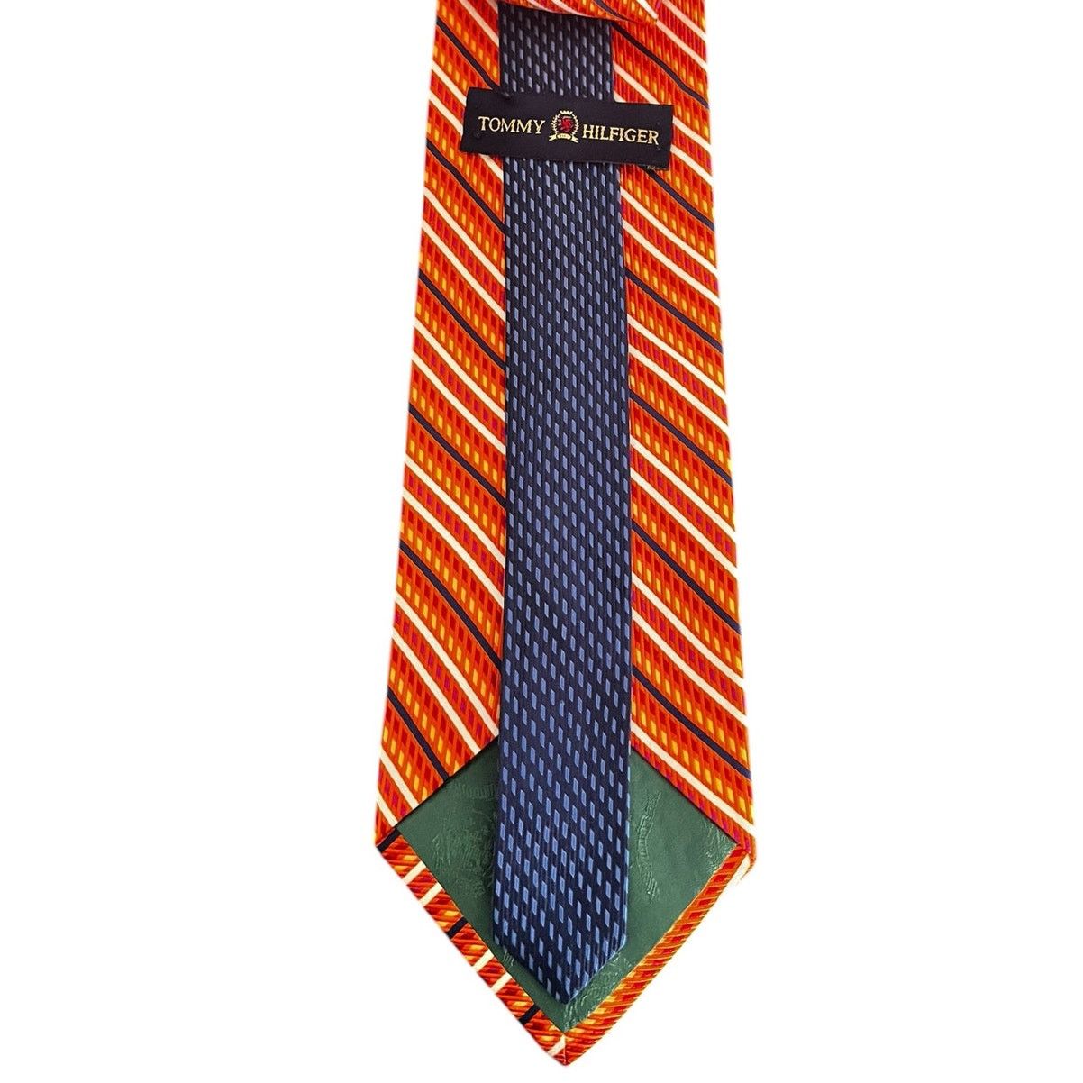 Tommy Hilfiger Tommy Hilfiger Men's Neck Tie Orange Navy White Stripes Size ONE SIZE - 3 Thumbnail