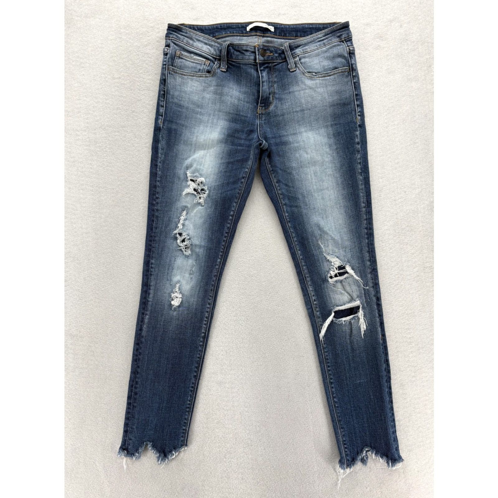 Vintage Daytrip Lynx Jeans Womens 30 Blue Medium Distressed Raw Hem Skinny 5-Pocket Denim Cotton Spandex Zip Pocket Women Rise Mid N/A 1990s Boys? Size 30" / US 8 / IT 44 - 2 Thumbnail