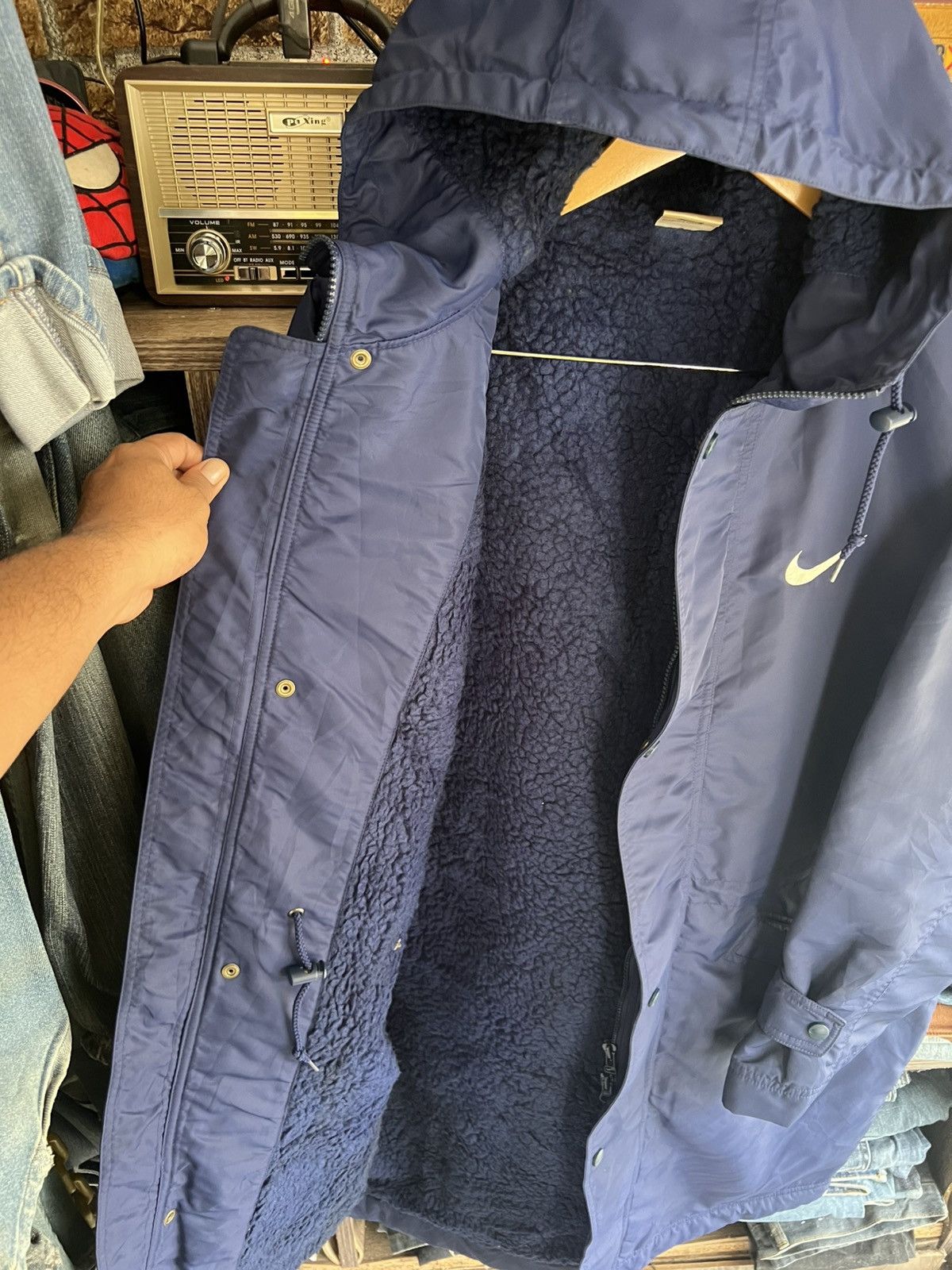 Nike 🔥Vintage Nike Big Swoosh Sherpa Hoodie Jacket Size US XL / EU 56 / 4 - 12 Thumbnail