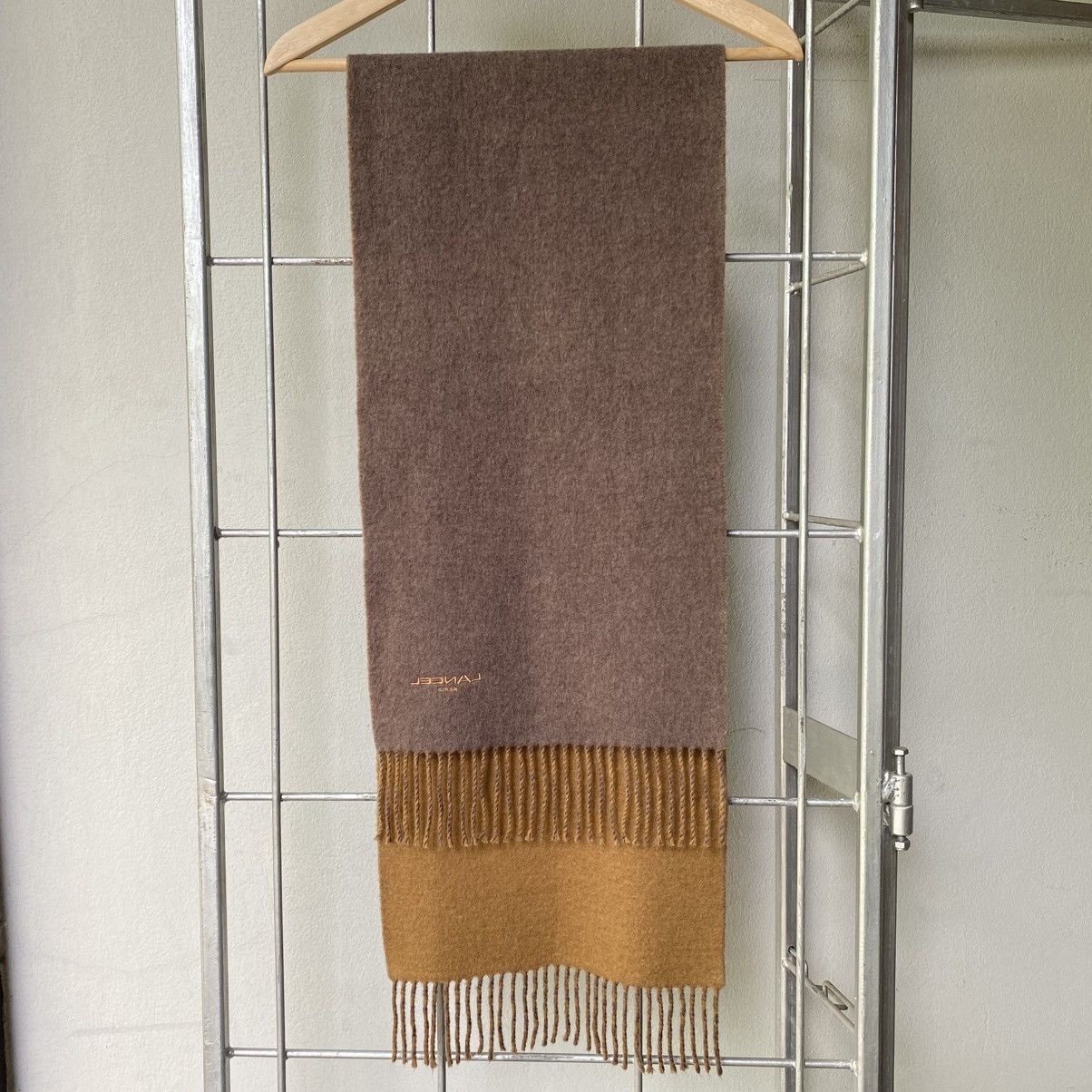 Lancel LANCEL Embroidered Edge Wool Scarf in Mocha & Taupe Size ONE SIZE - 3 Thumbnail