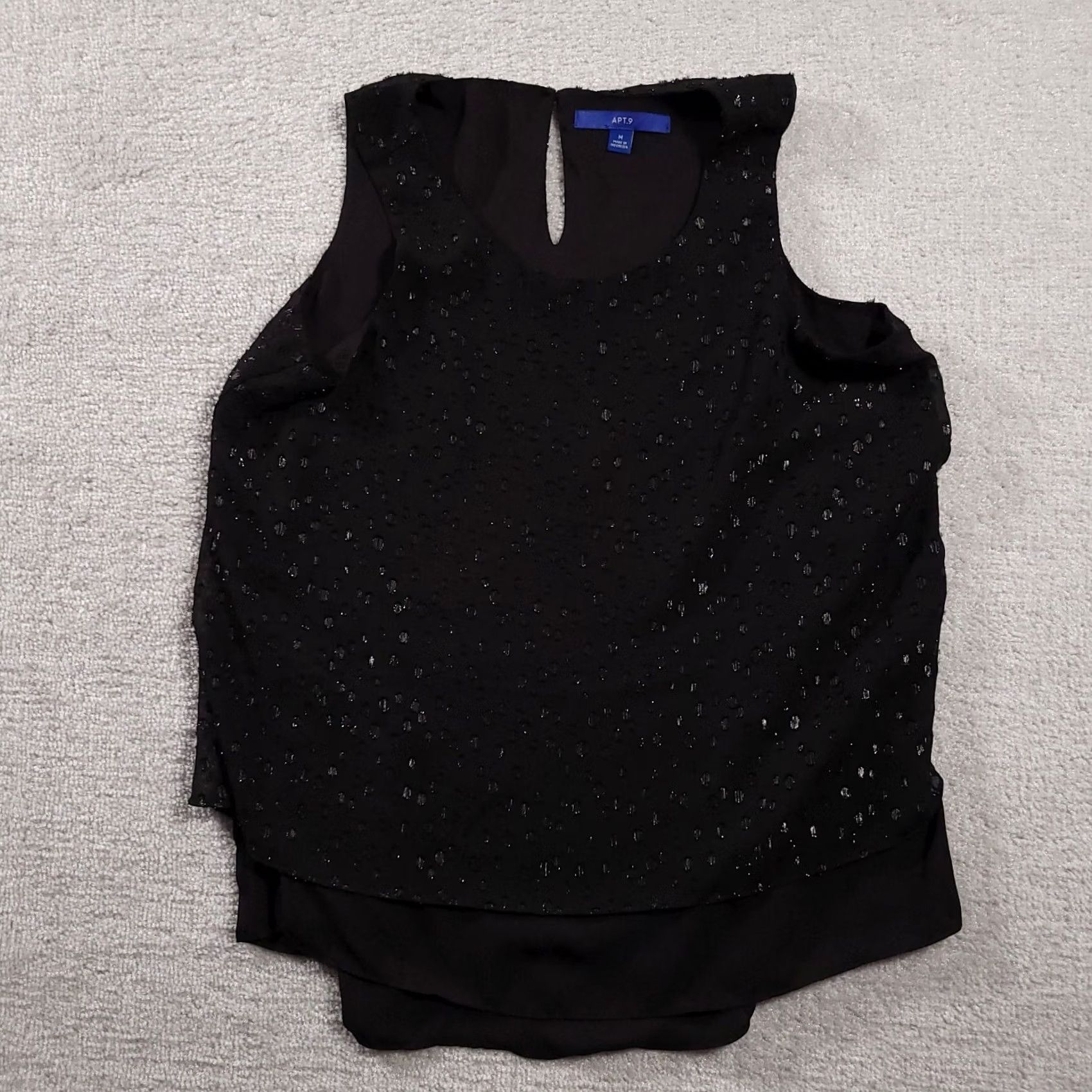 Apt. 9 Apt 9 Blouse Shirt Women's Medium Black Sleeveless Lined Textured Polyester Size M / US 6-8 / IT 42-44 - 2 Thumbnail