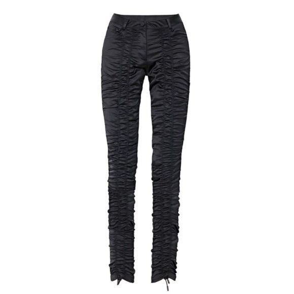 Other Ruve Loe Black Satin Ruched Skinny Slim Pants - S Size 28" / US 6 / IT 42 - 2 Thumbnail