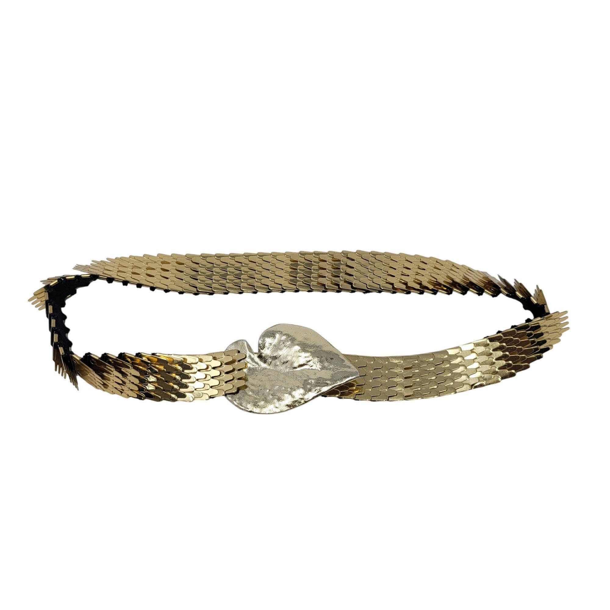 Vintage Vtg 70s Gold Metallic Snake Scale Stretch Belt Sz S Heart Bu Size ONE SIZE - 1 Thumbnail