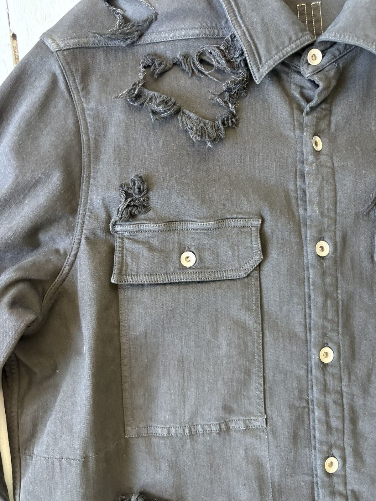 Rick Owens Rick Owens double layered distressed Denim Outershirt Size US XL / EU 56 / 4 - 7 Thumbnail