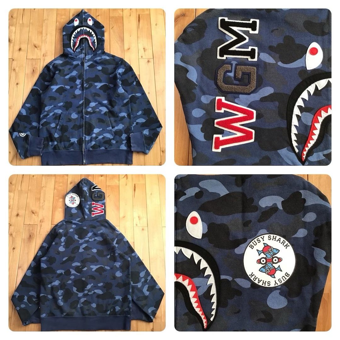 Bape BAPE WGM Shark Full Zip Hoodie blue camo a bathing ape Size US XL / EU 56 / 4 - 1 Thumbnail