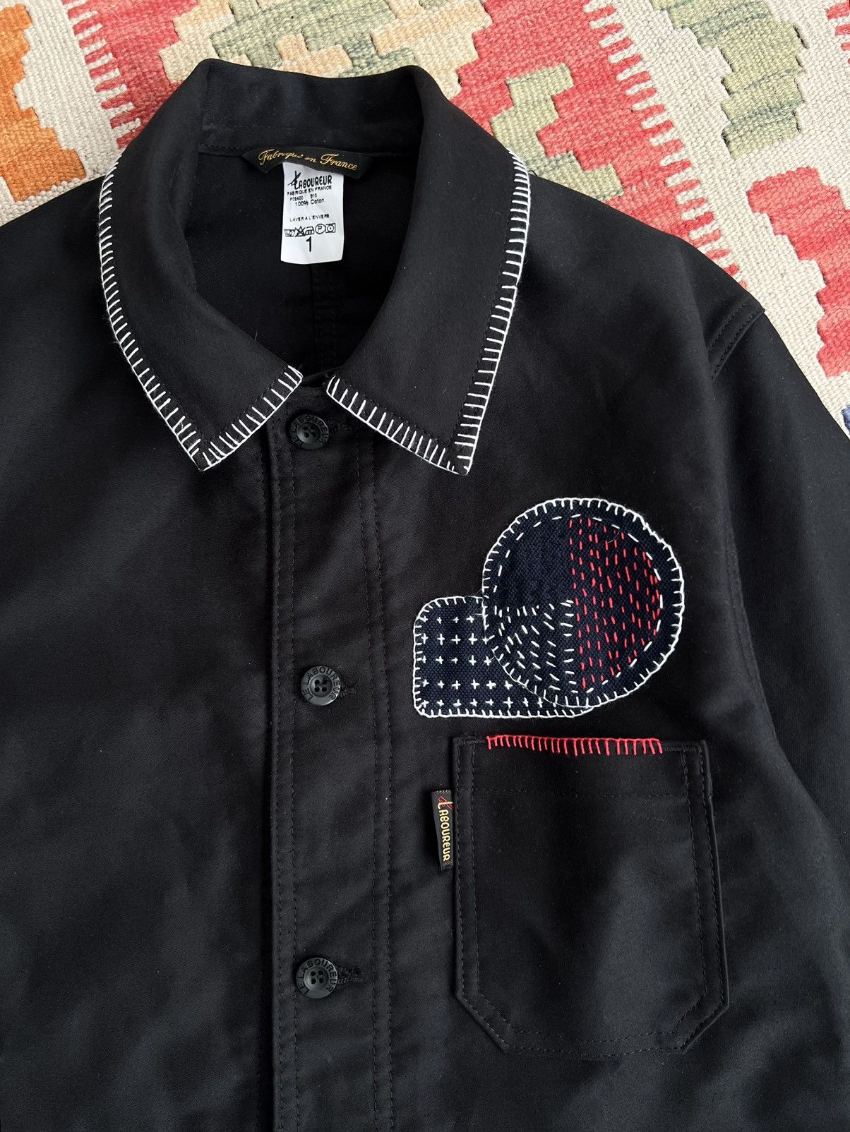 Le Laboureur 🇫🇷Le Laboureur Black Moleskin Sashiko Patched Chore Jacket Size US S / EU 44-46 / 1 - 8 Thumbnail