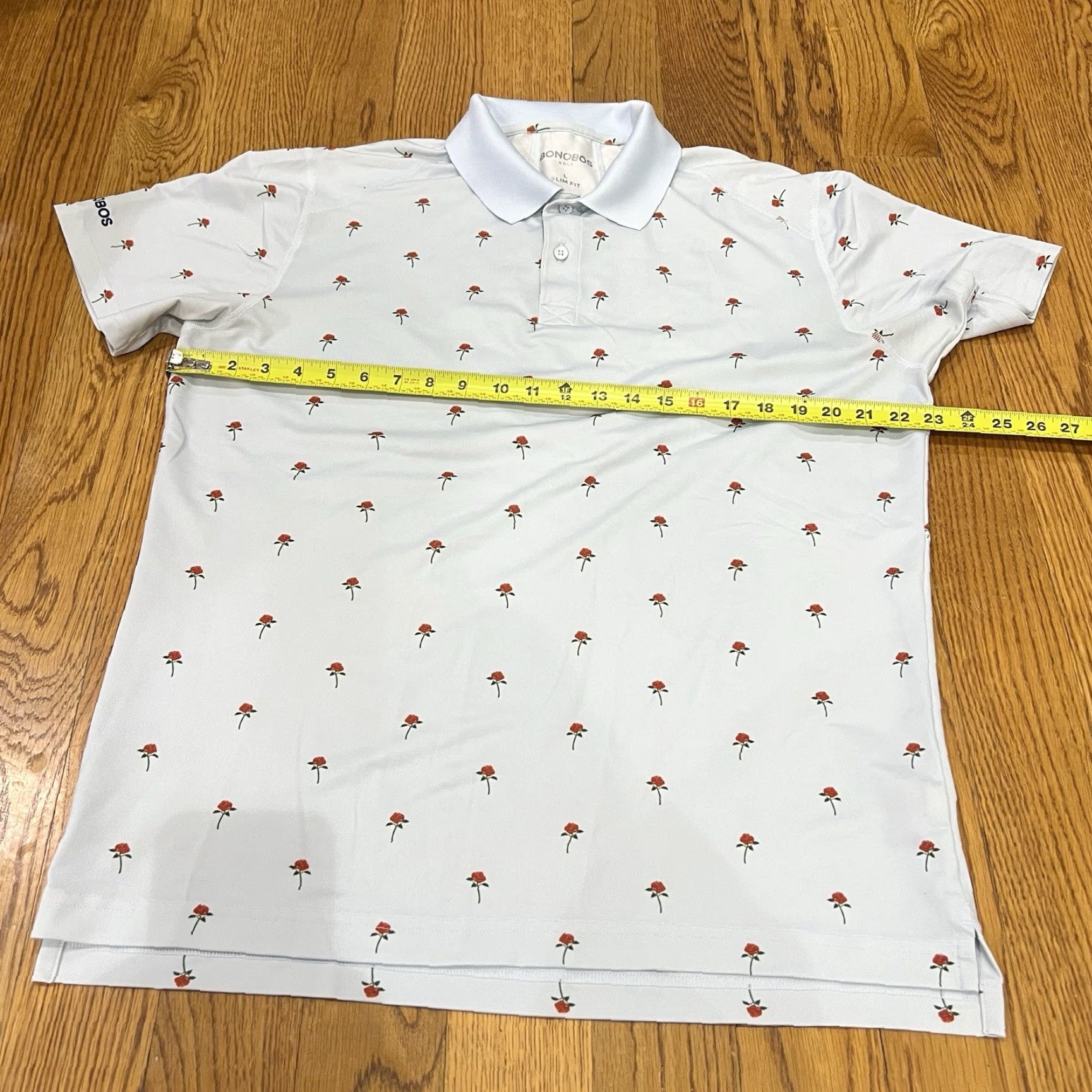 Bonobos Bonobos Golf Polo Slim Fit Rose Pattern Large Mens Shirt Short Sleeve Collar Embroidered Logo Gray Polo Casual Activewear Travel Spring Summer Fall Size US L / EU 52-54 / 3 - 3 Thumbnail