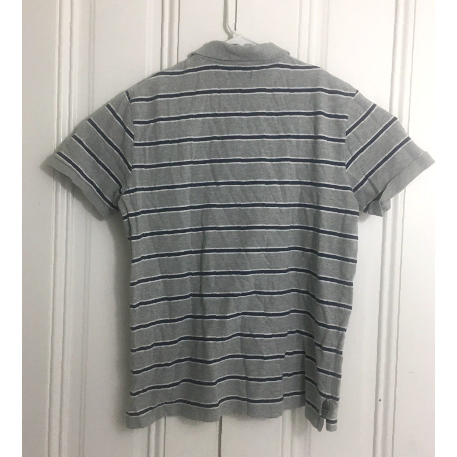 Vintage Ralph Lauren Polo Jeans Co. Mens L Short Sleeve Gray Navy Blue Stripe Polo Shirt Size US L / EU 52-54 / 3 - 4 Thumbnail