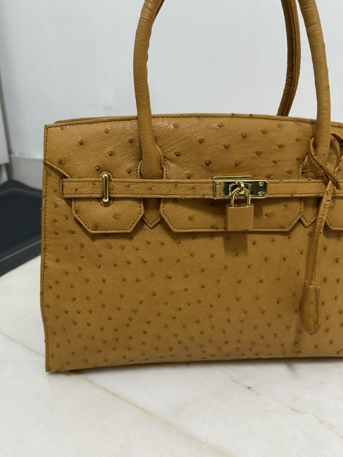 Japanese Brand Ostrich Patina Leather mini inspired hermes Birkin bag Size ONE SIZE - 4 Thumbnail