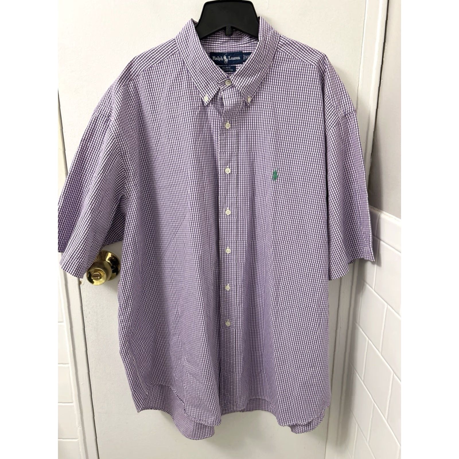 Ralph Lauren VINTAGE Ralph Lauren Blake Shirt Mens 2XL Purple Plaid Button-Down Short Sleeve Pony Embroidered Casual Preppy Summer Fashion Size US XXL / EU 58 / 5 - 2 Thumbnail